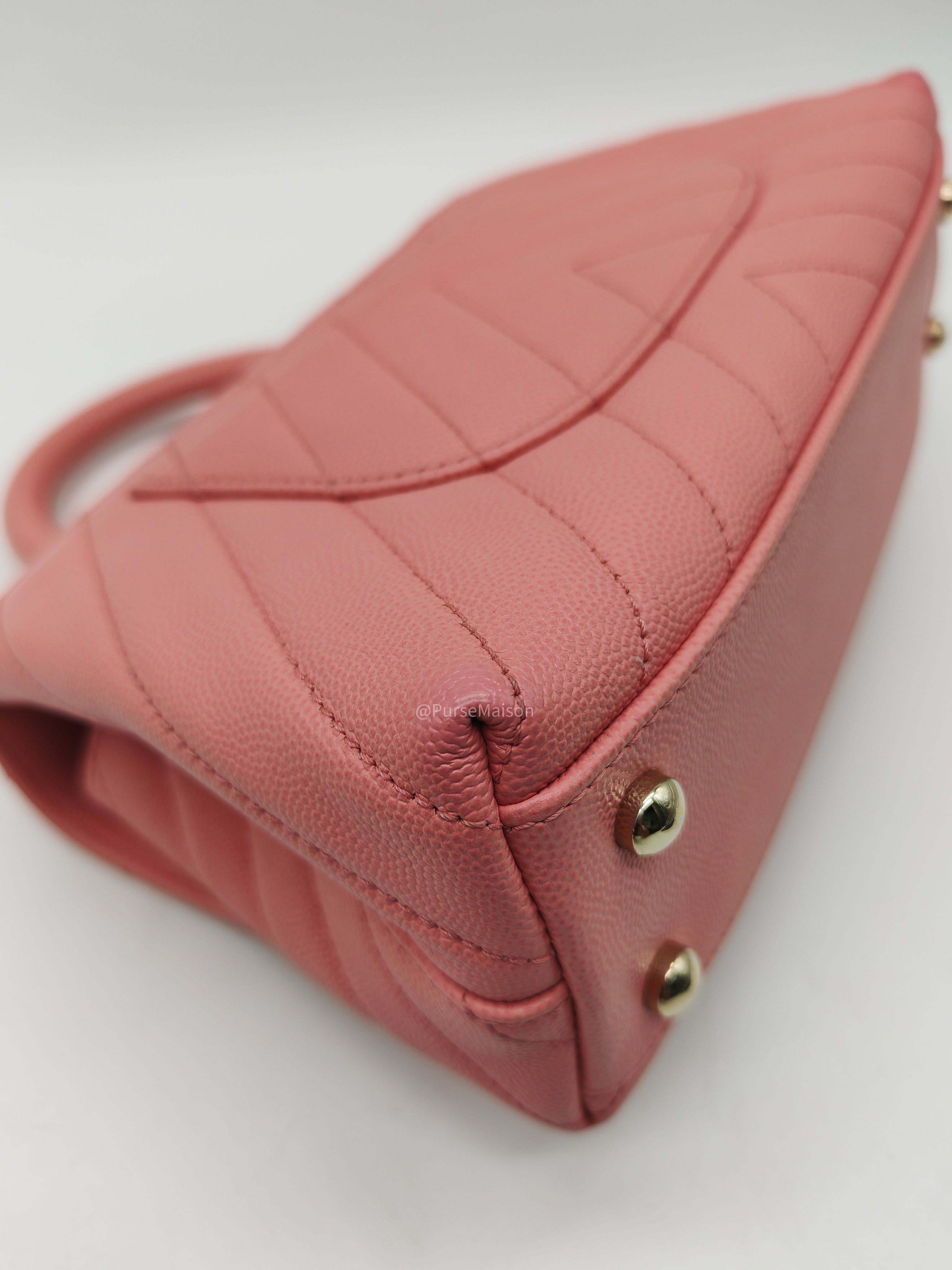 Chanel Coco Handle Small in Pink Chevron Quilted Caviar Leather and Light Gold Hardware Series 29