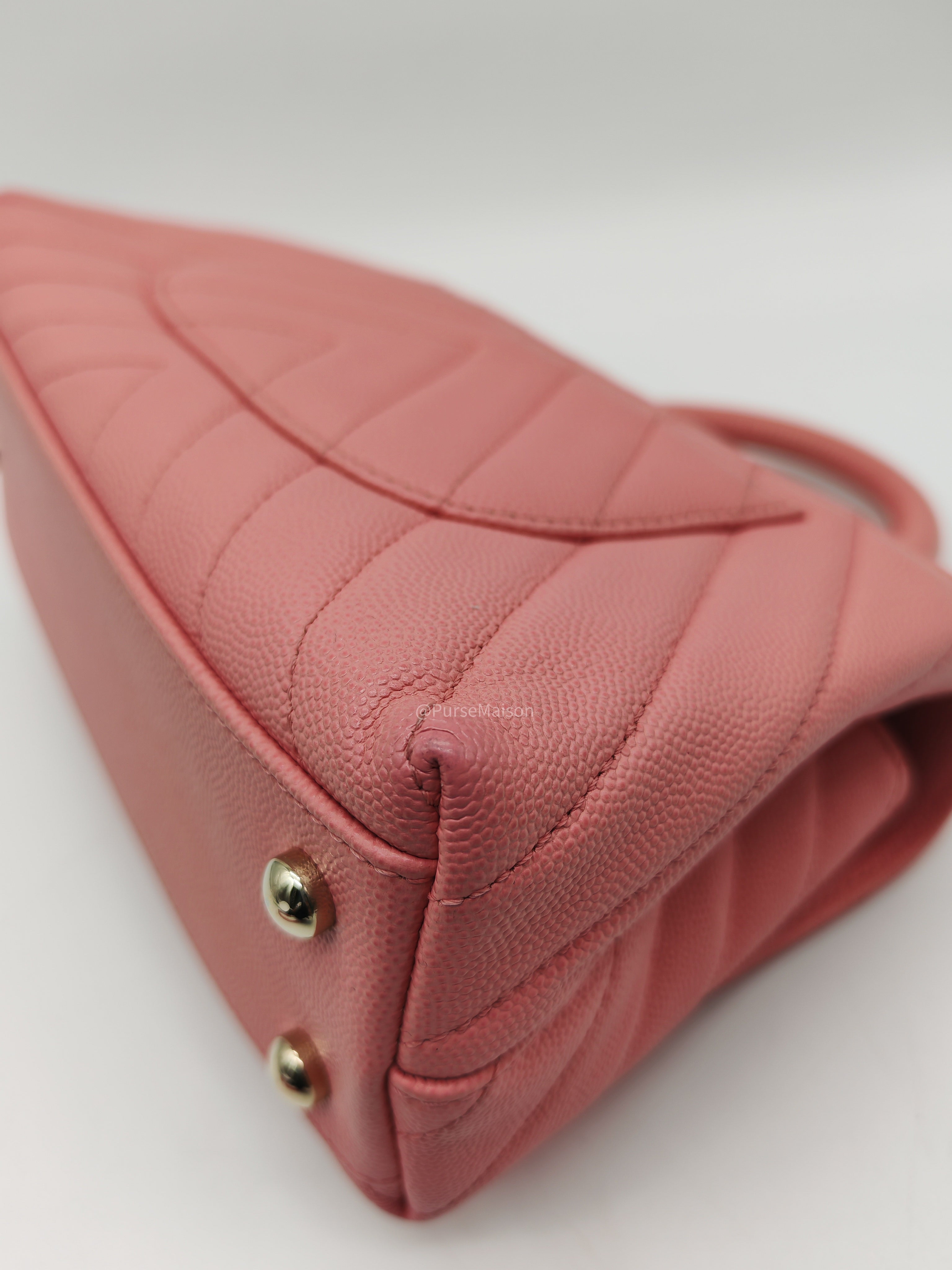 Chanel Coco Handle Small in Pink Chevron Quilted Caviar Leather and Light Gold Hardware Series 29