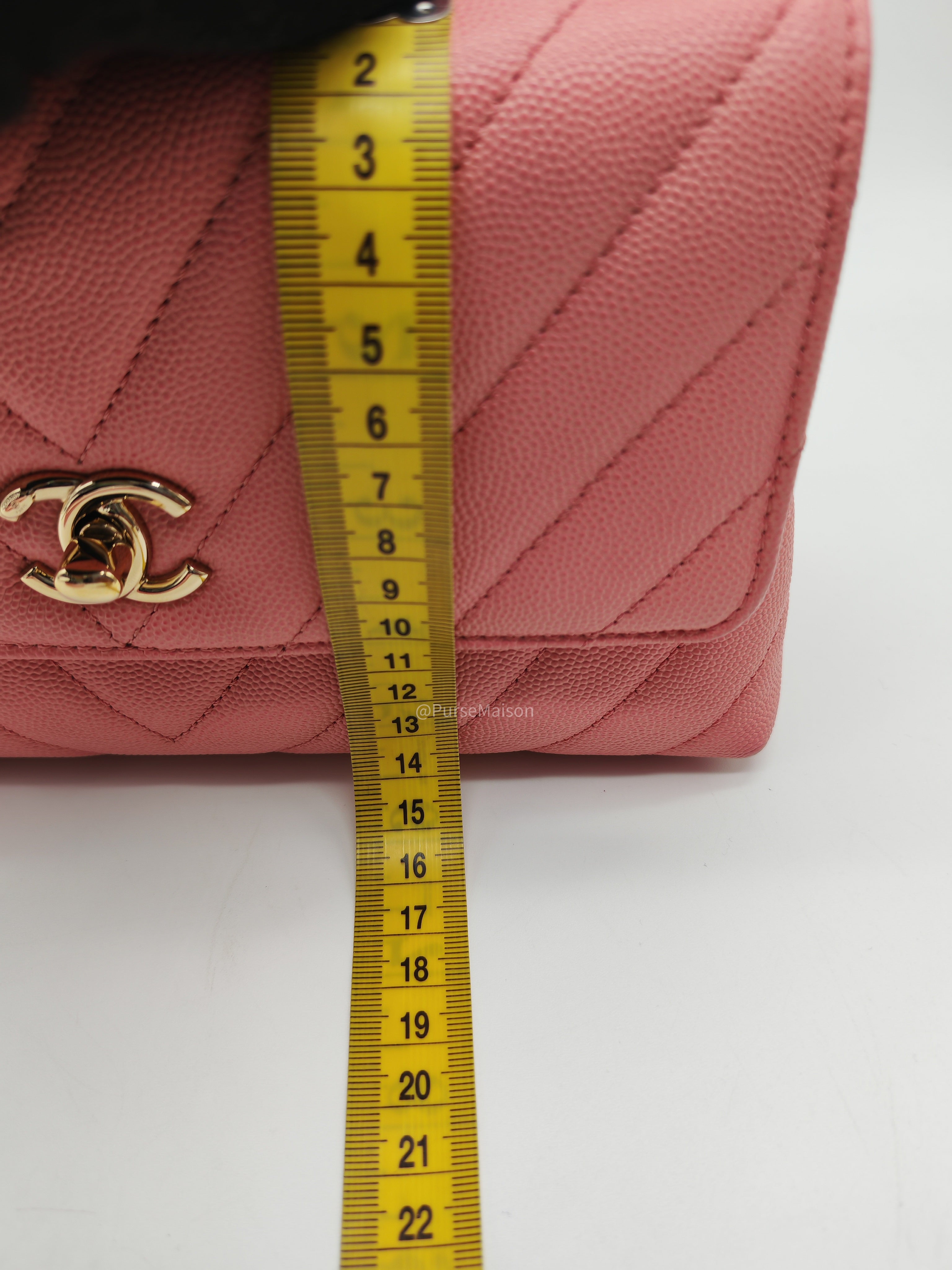 Chanel Coco Handle Small in Pink Chevron Quilted Caviar Leather and Light Gold Hardware Series 29
