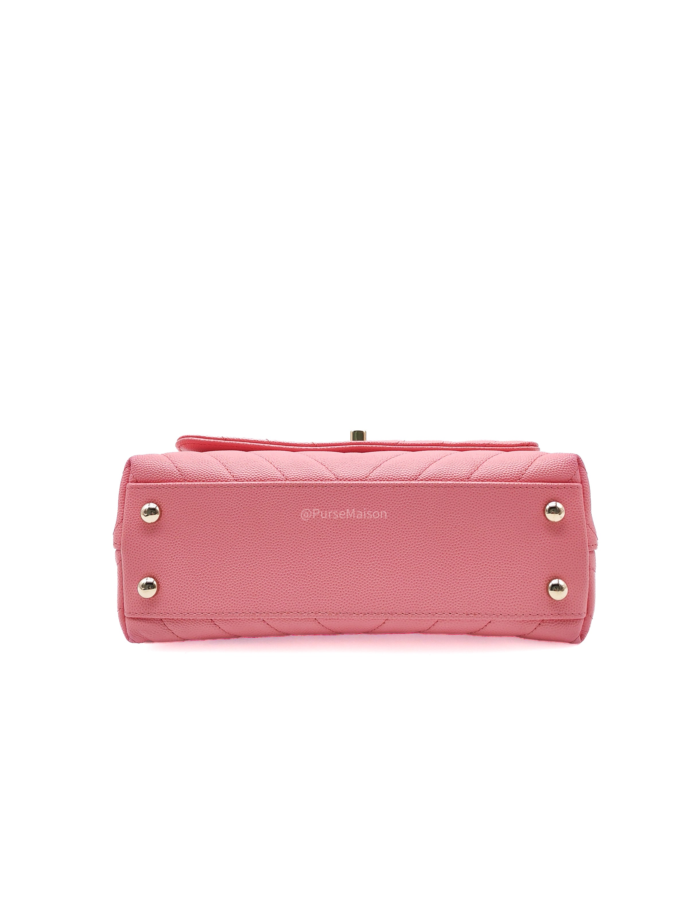 Chanel Coco Handle Small in Pink Chevron Quilted Caviar Leather and Light Gold Hardware Series 29