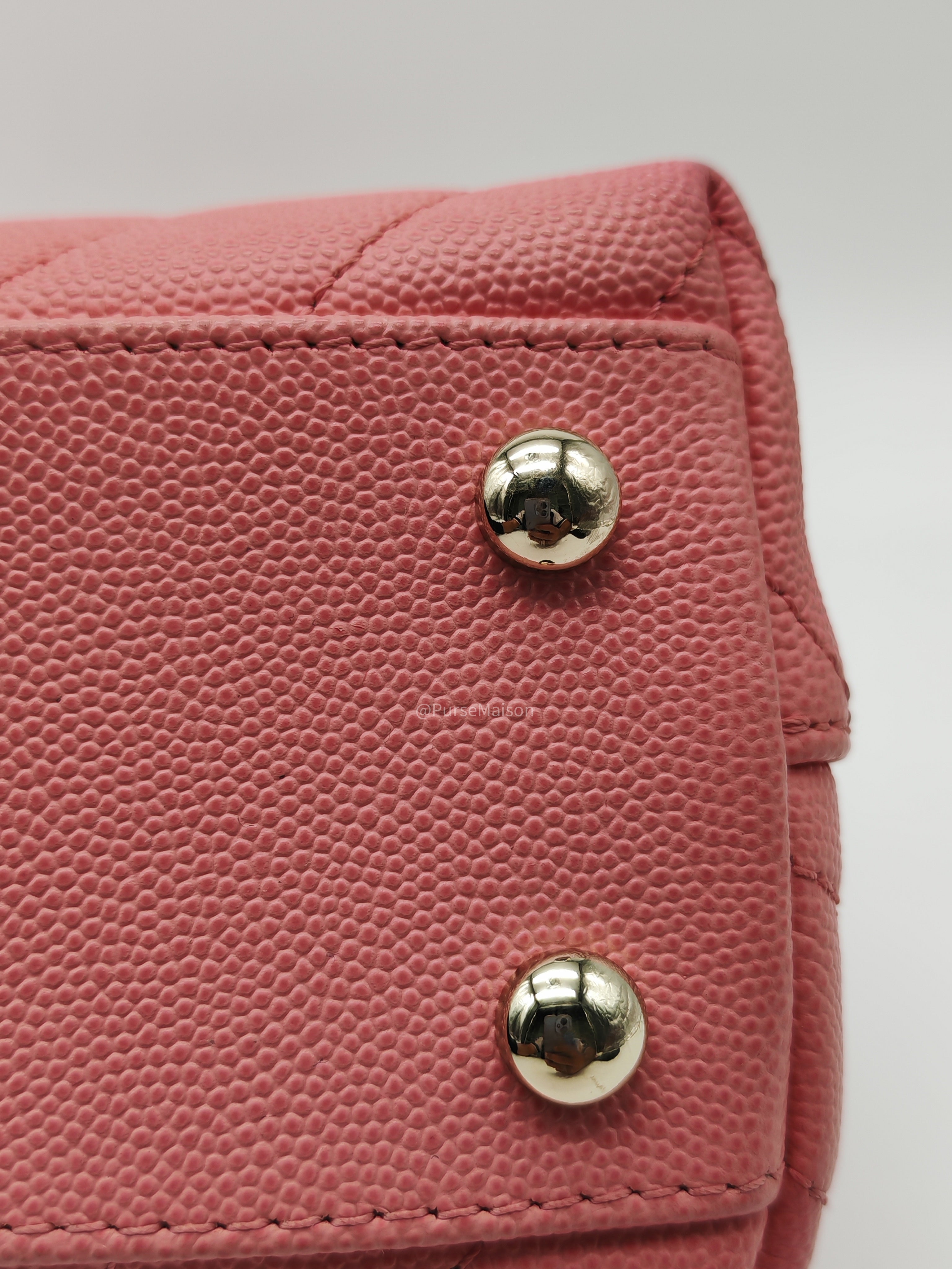 Chanel Coco Handle Small in Pink Chevron Quilted Caviar Leather and Light Gold Hardware Series 29