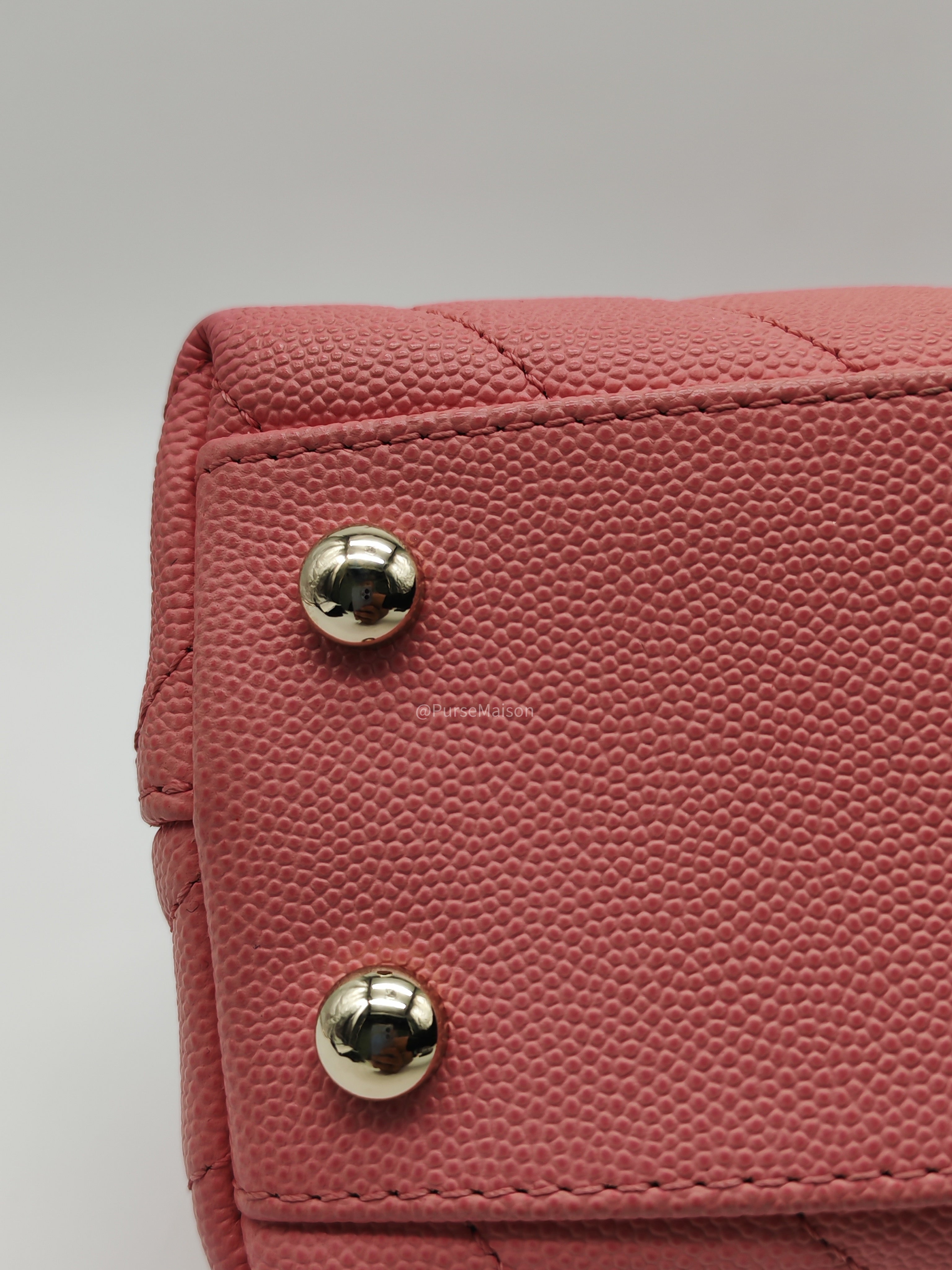Chanel Coco Handle Small in Pink Chevron Quilted Caviar Leather and Light Gold Hardware Series 29