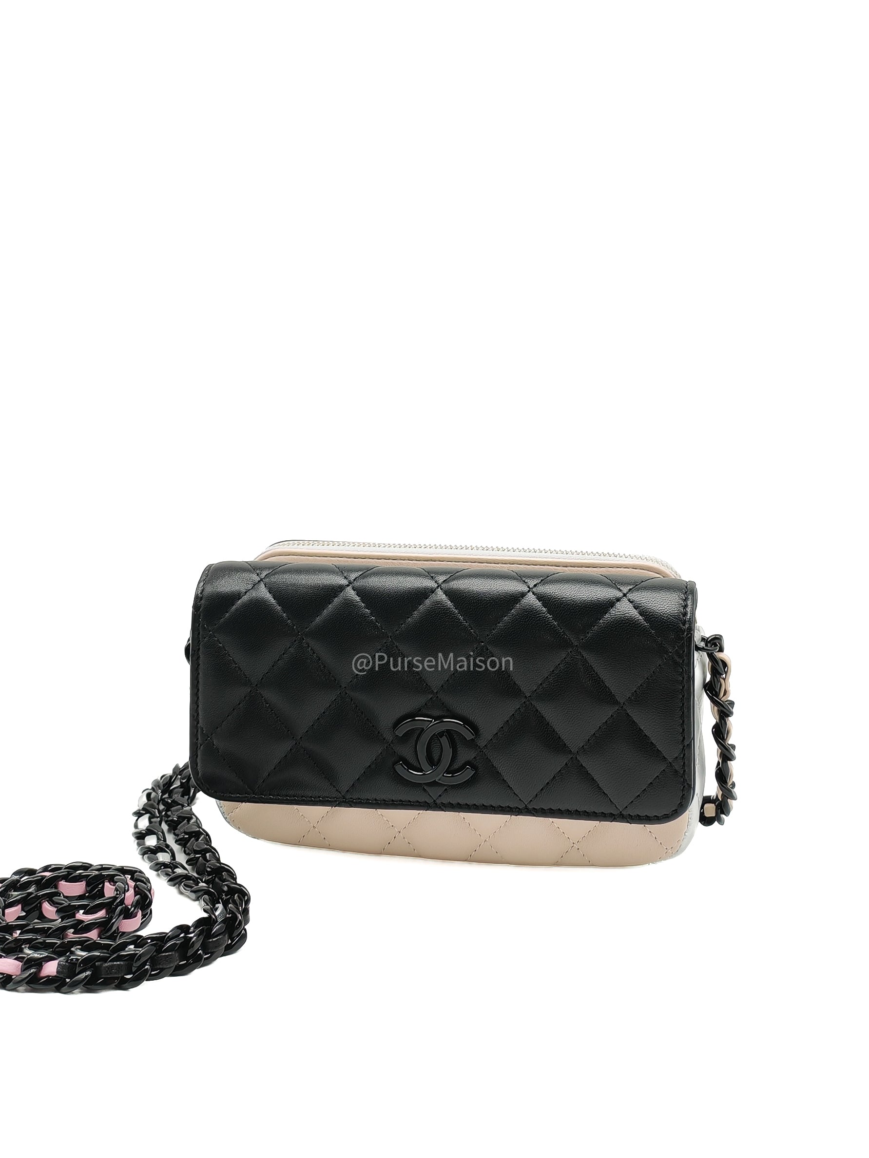 Chanel Color Burst Clutch in Lambskin Leather With Black Polished Metal Chain Strap Bag (Microchip)