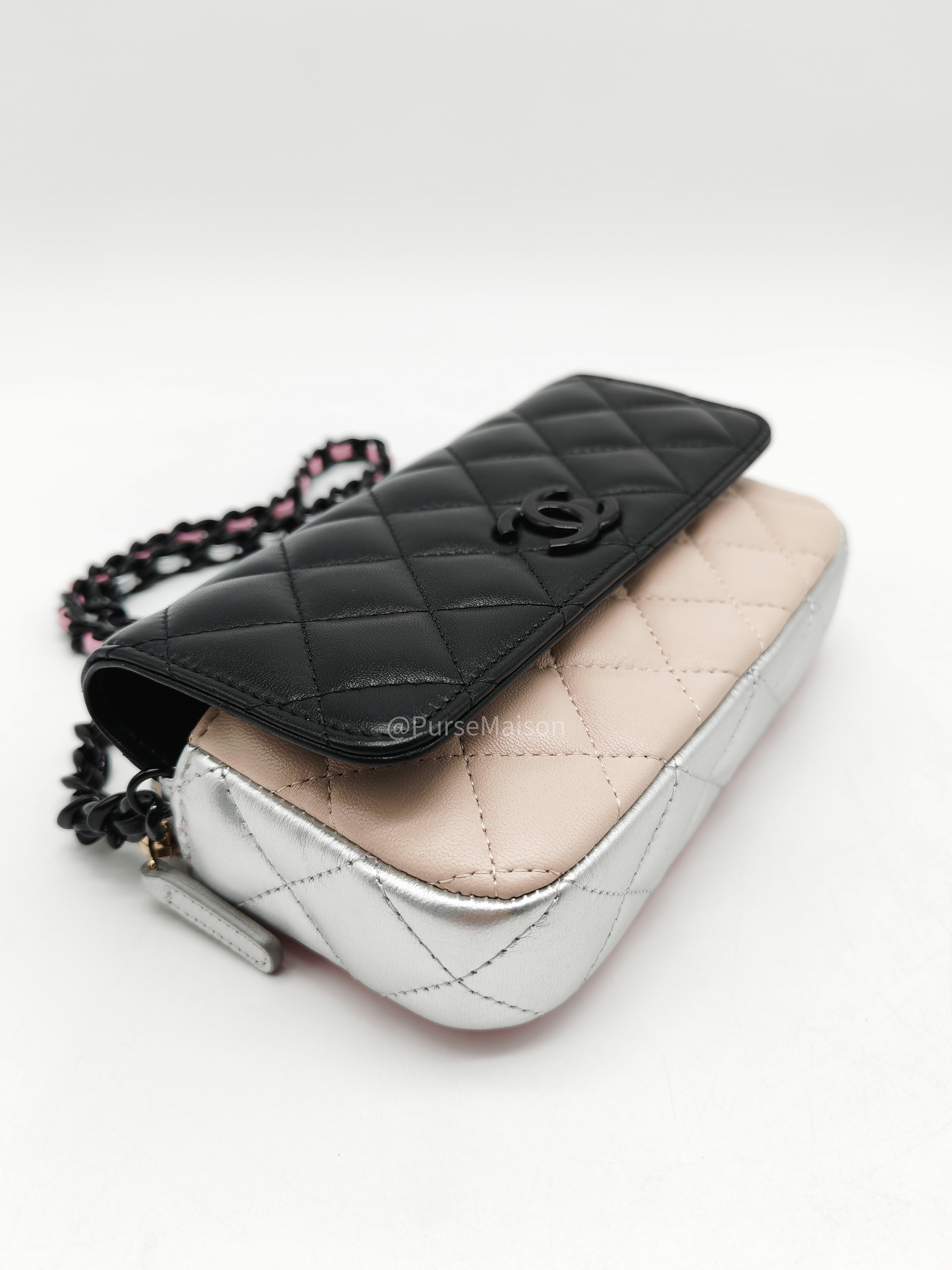 Chanel Color Burst Clutch in Lambskin Leather With Black Polished Metal Chain Strap Bag (Microchip)