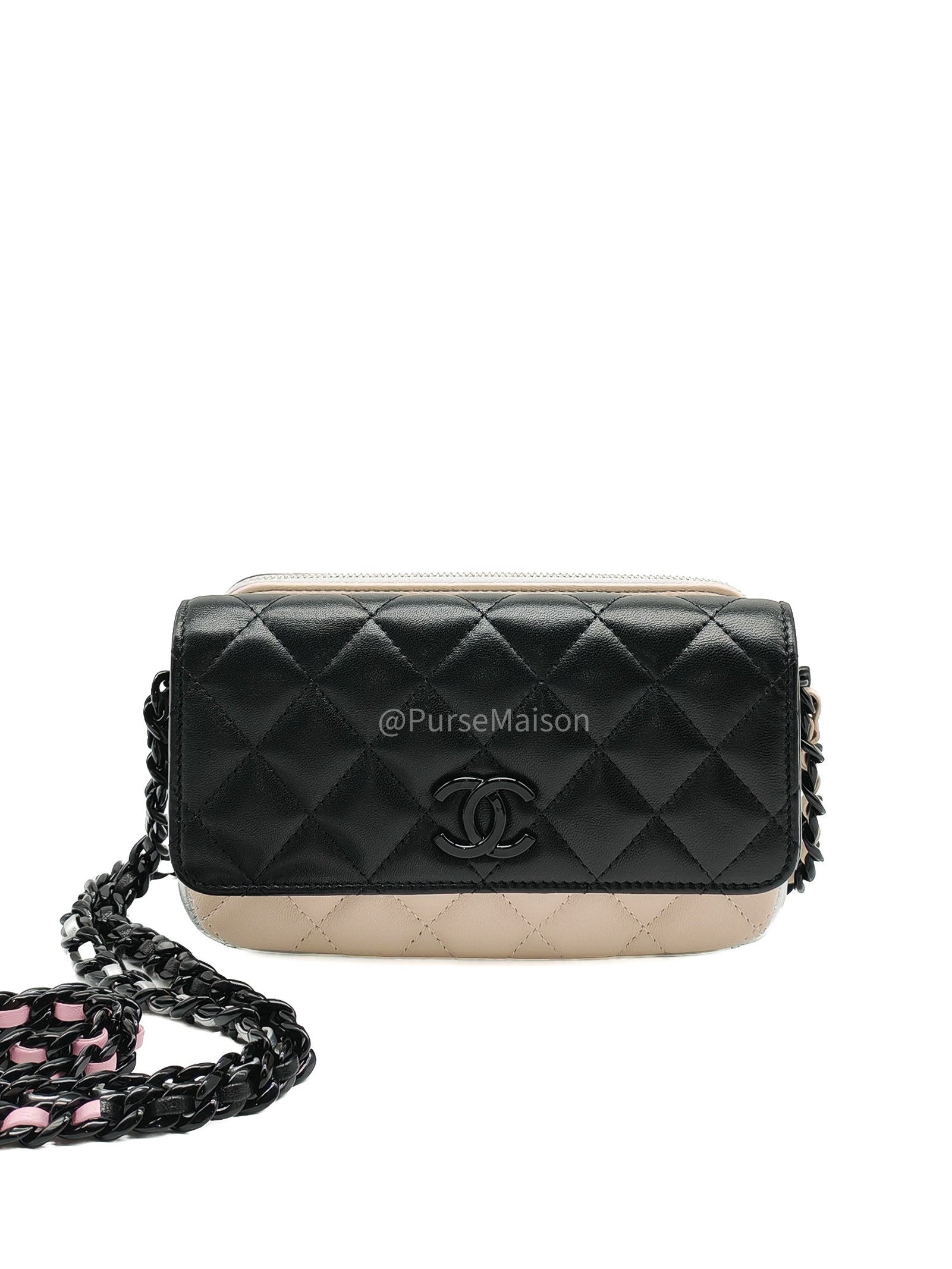 Chanel Color Burst Clutch in Lambskin Leather With Black Polished Metal Chain Strap Bag (Microchip)