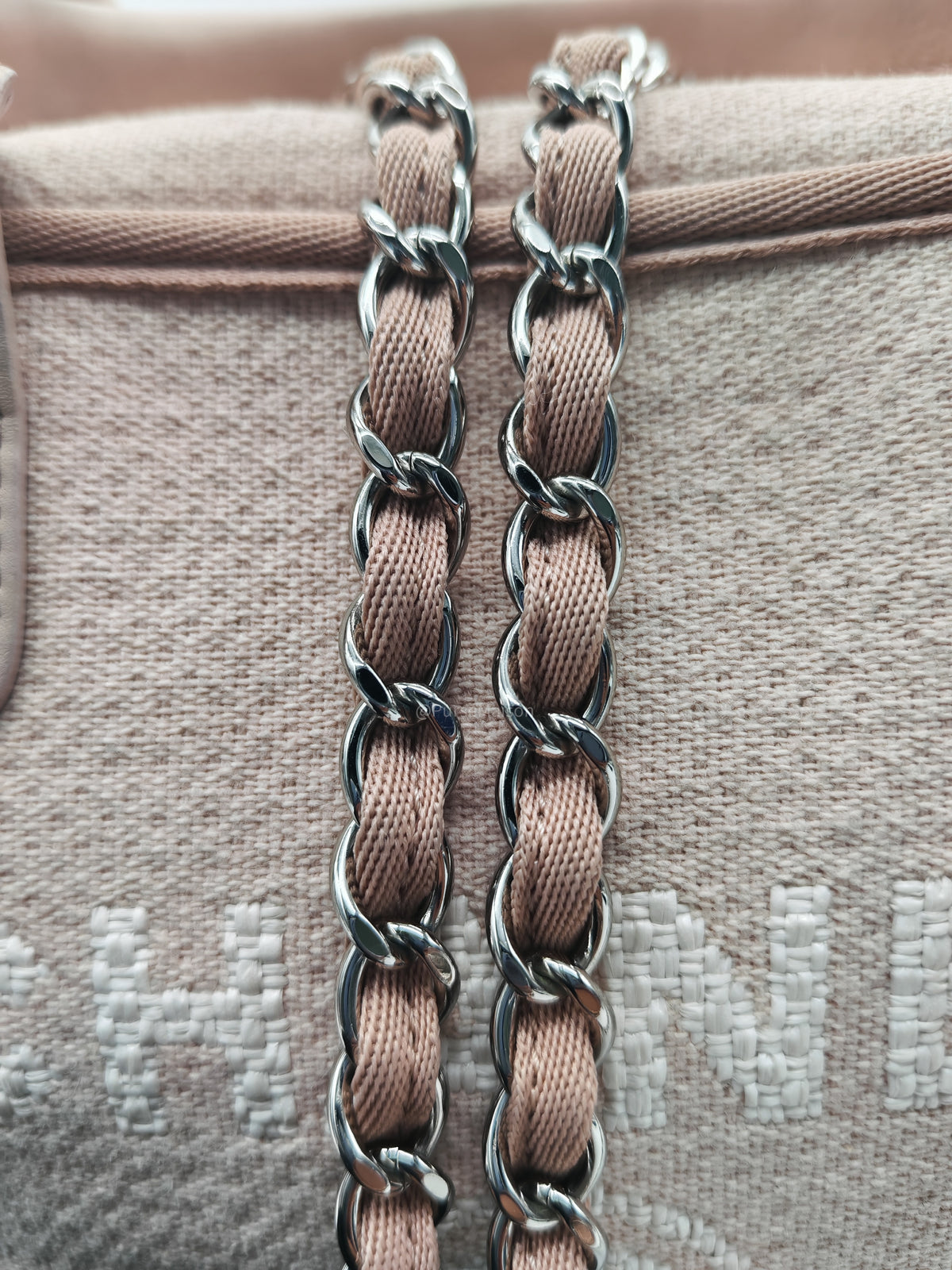 Chanel Deauville Bowling Bag Small in Pink Canvas Silver Hardware (Series 20)