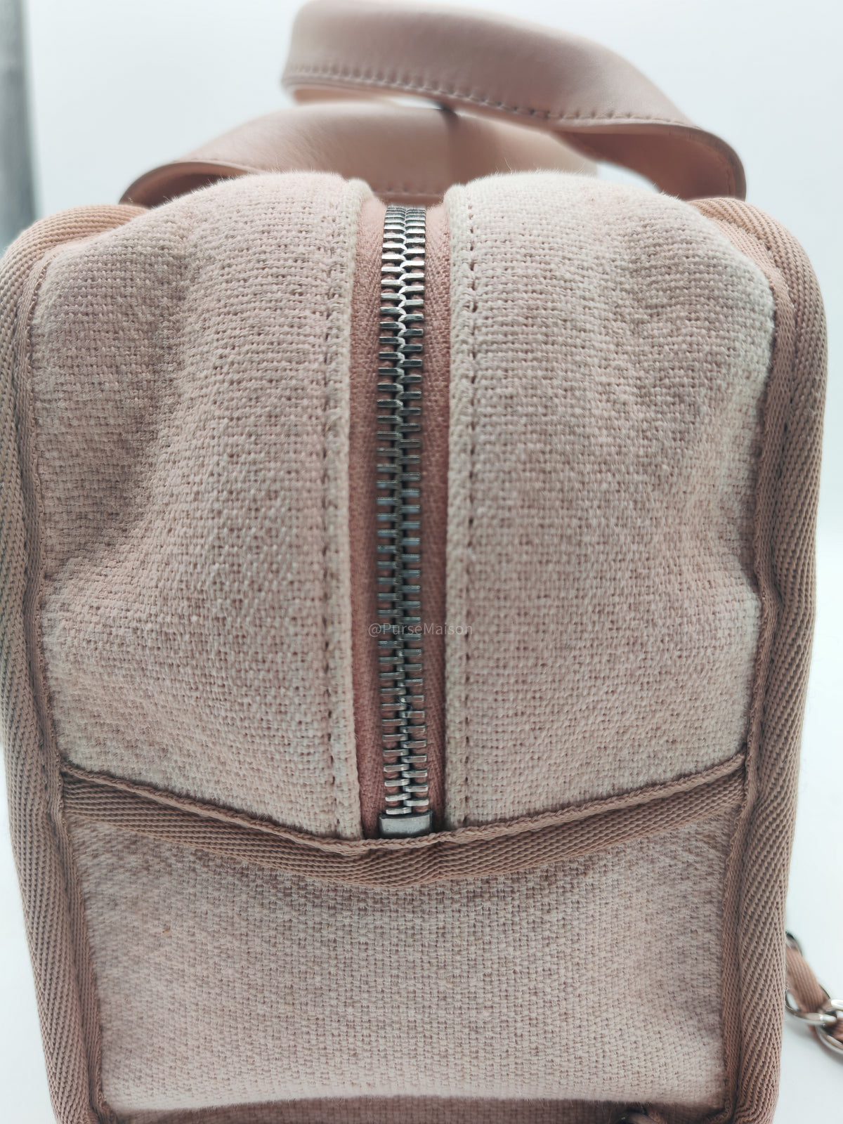 Chanel Deauville Bowling Bag Small in Pink Canvas Silver Hardware (Series 20)