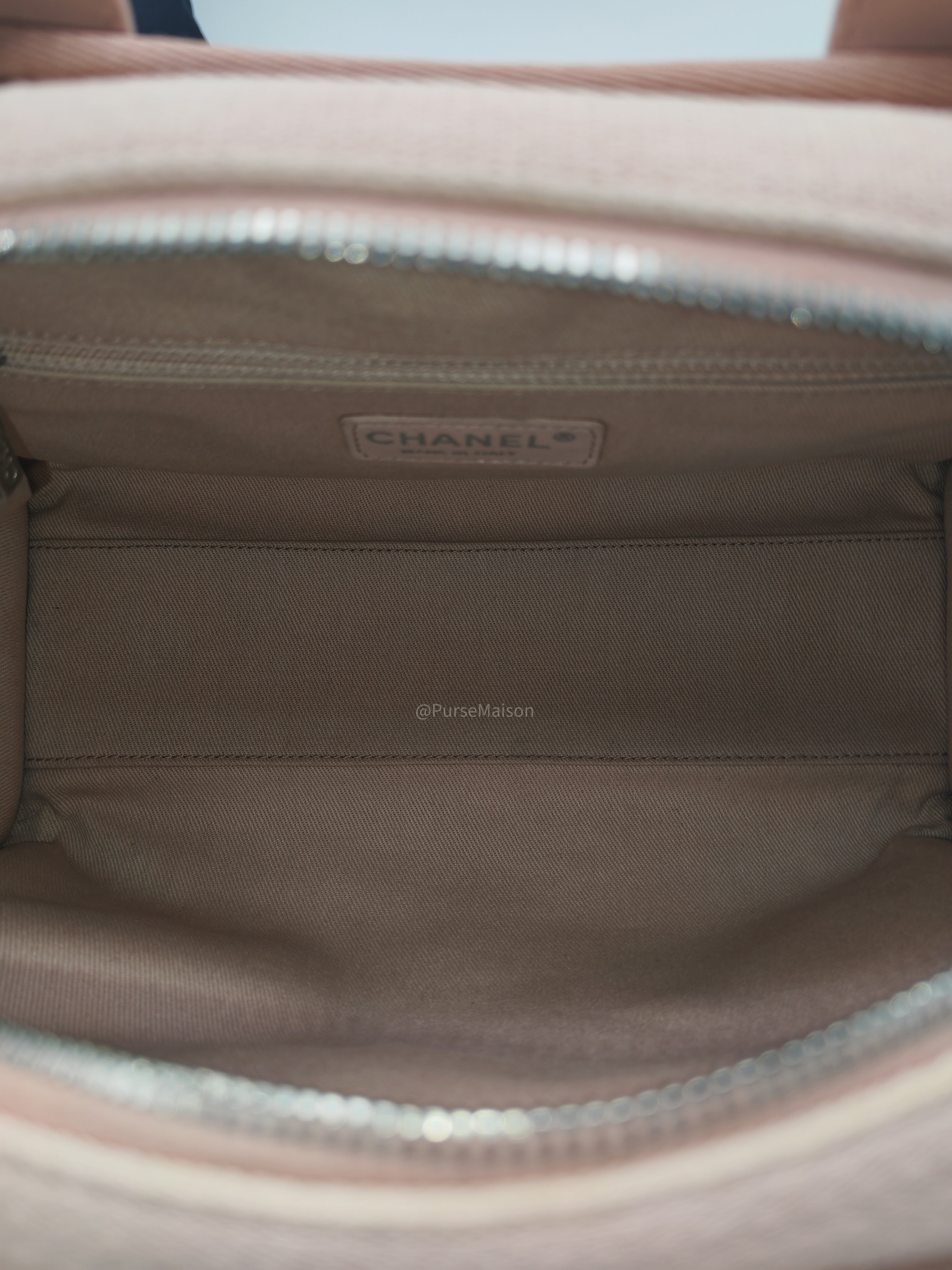 Chanel Deauville Bowling Bag Small in Pink Canvas Silver Hardware (Series 20)