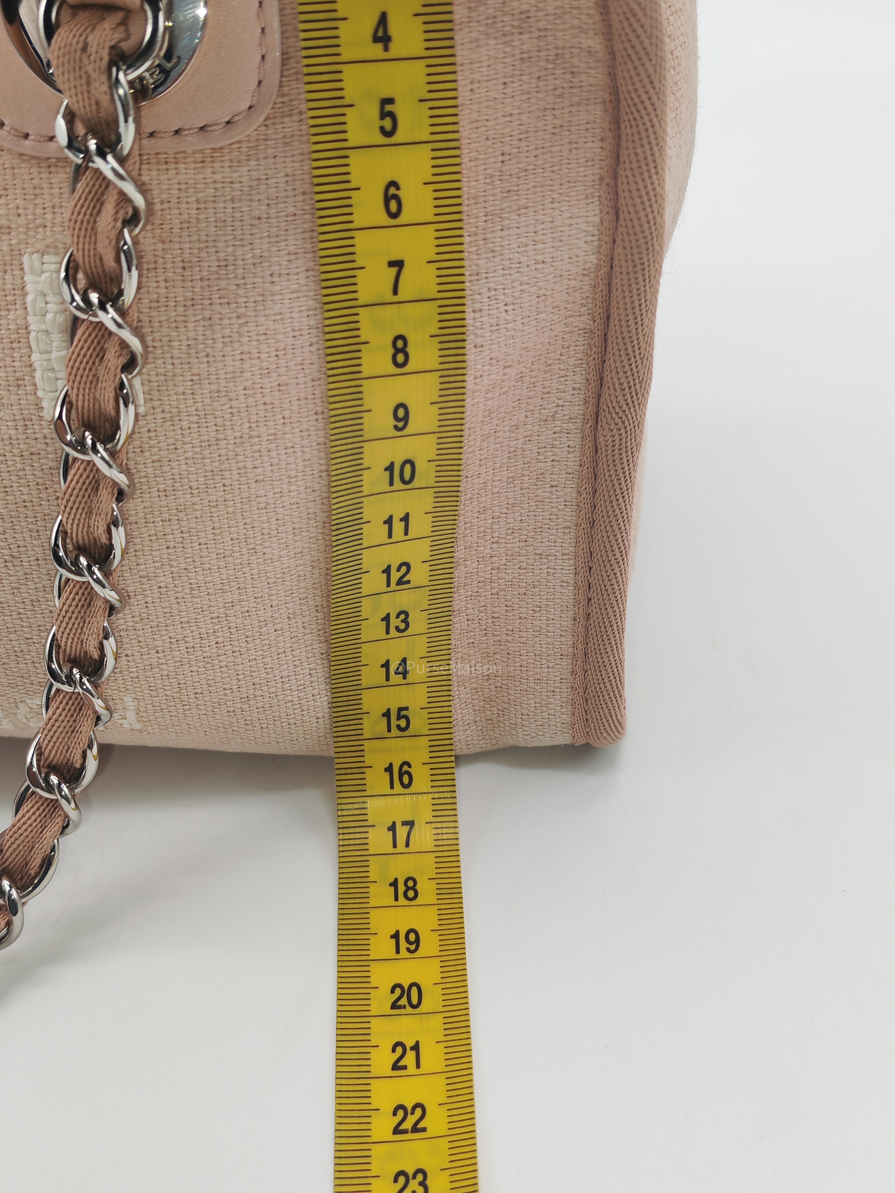 Chanel Deauville Bowling Bag Small in Pink Canvas Silver Hardware (Series 20)