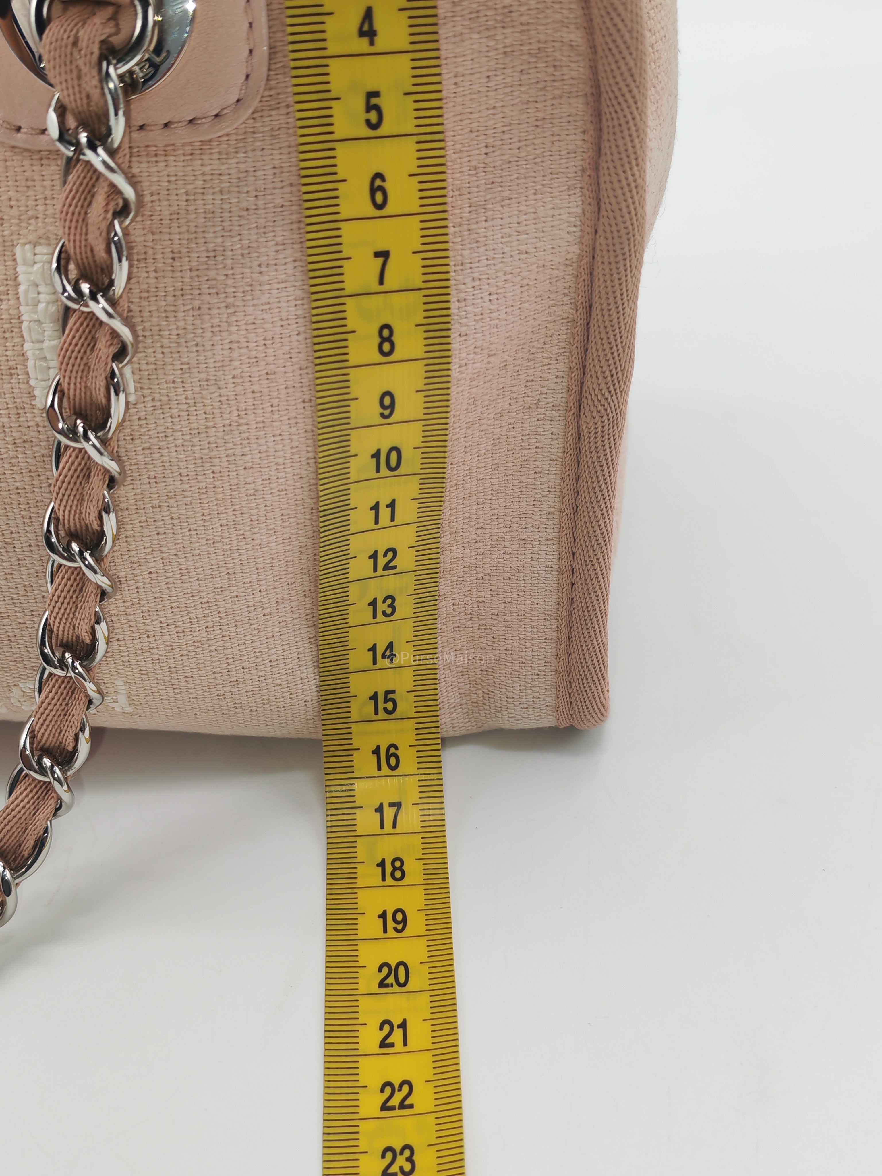 Chanel Deauville Bowling Bag Small in Pink Canvas Silver Hardware (Series 20)