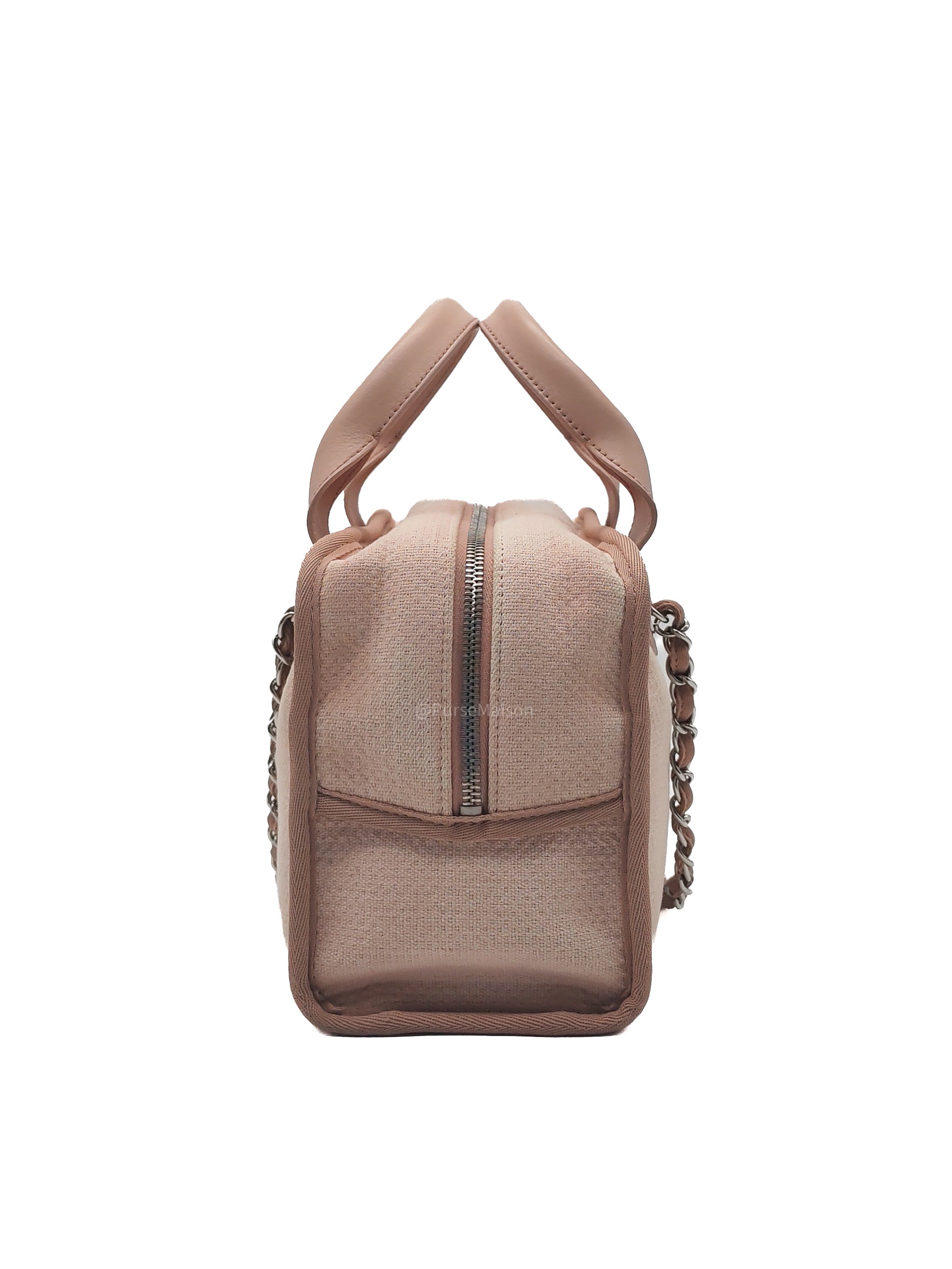 Chanel Deauville Bowling Bag Small in Pink Canvas Silver Hardware (Series 20)