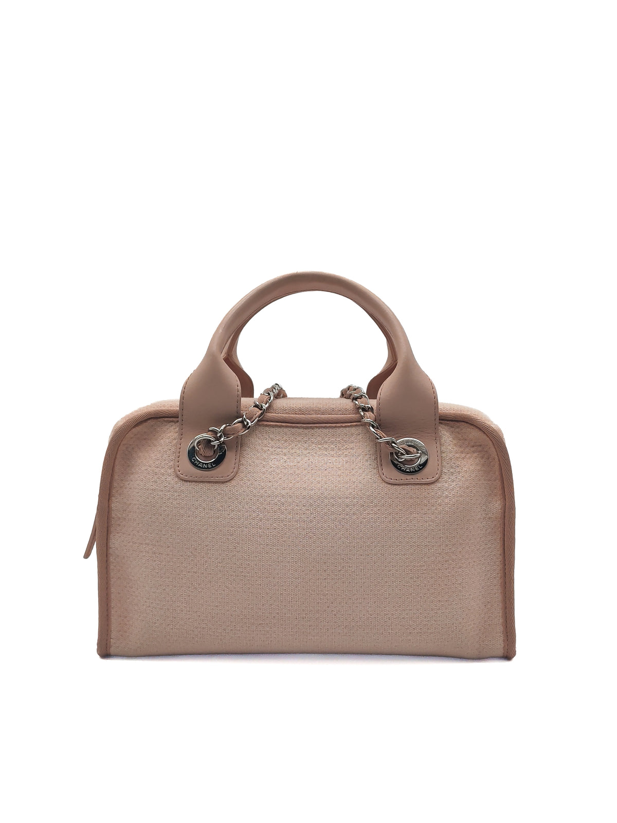 Chanel Deauville Bowling Bag Small in Pink Canvas Silver Hardware (Series 20)