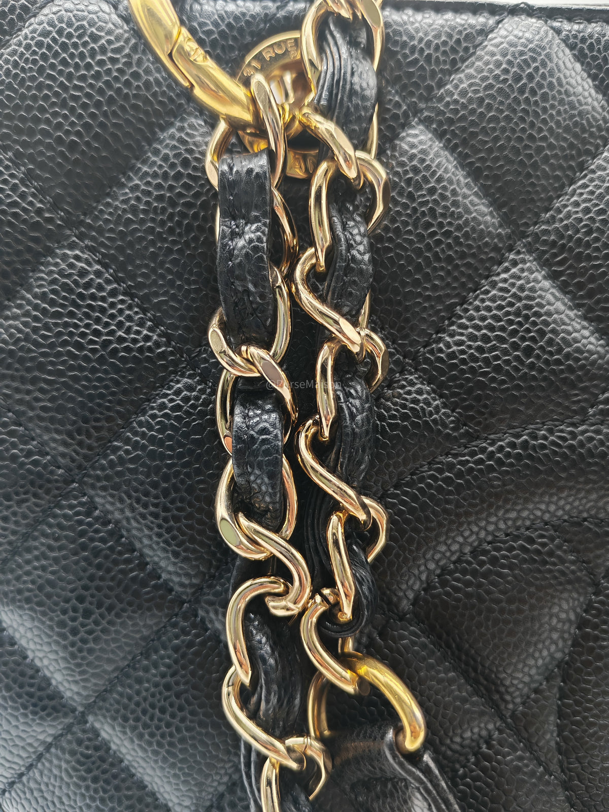 Chanel Grand Shopping Tote (GST) in Black Quilted Caviar Leather and Gold Hardware Series 13
