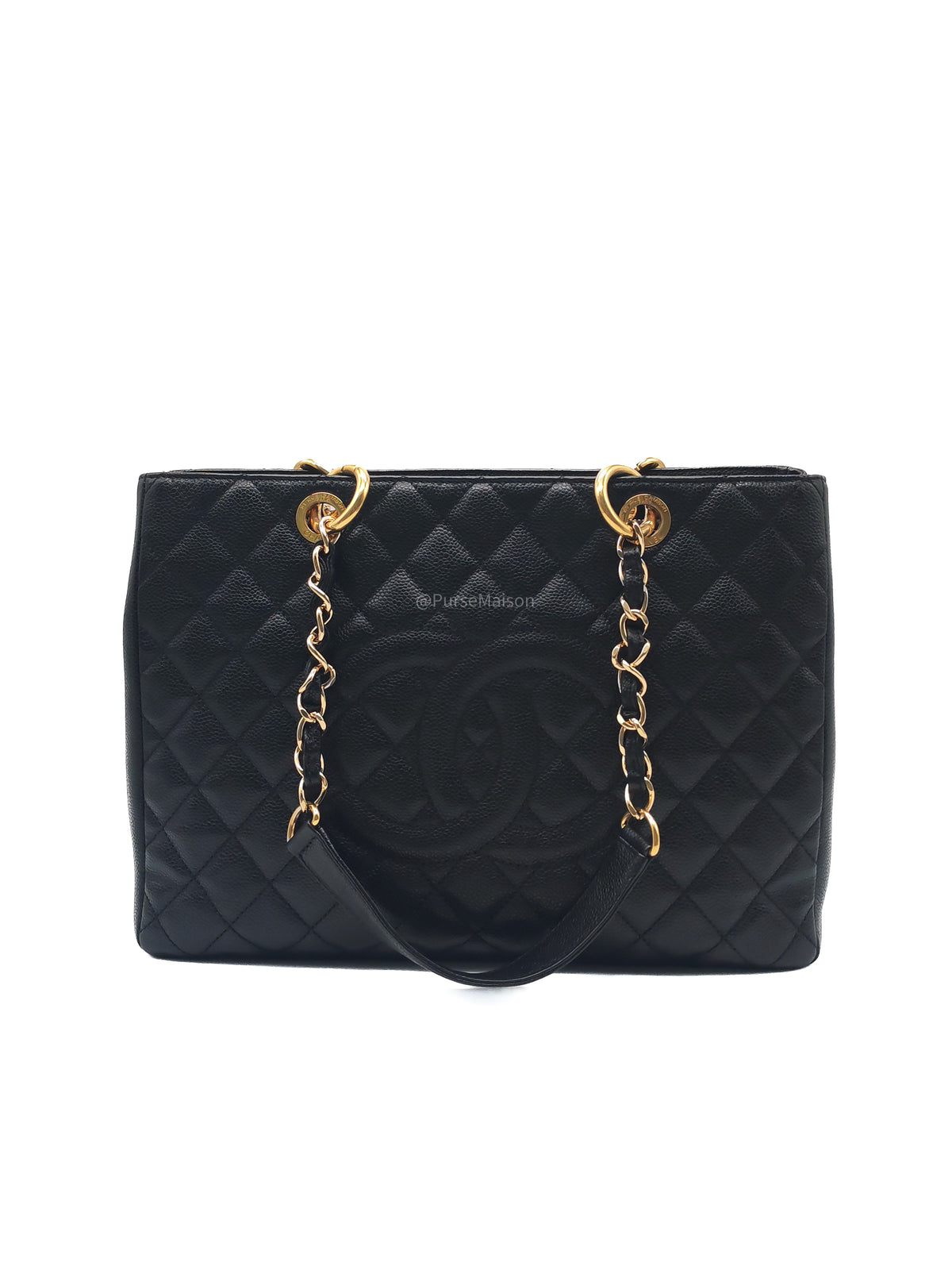 Chanel Grand Shopping Tote (GST) in Black Quilted Caviar Leather and Gold Hardware Series 13