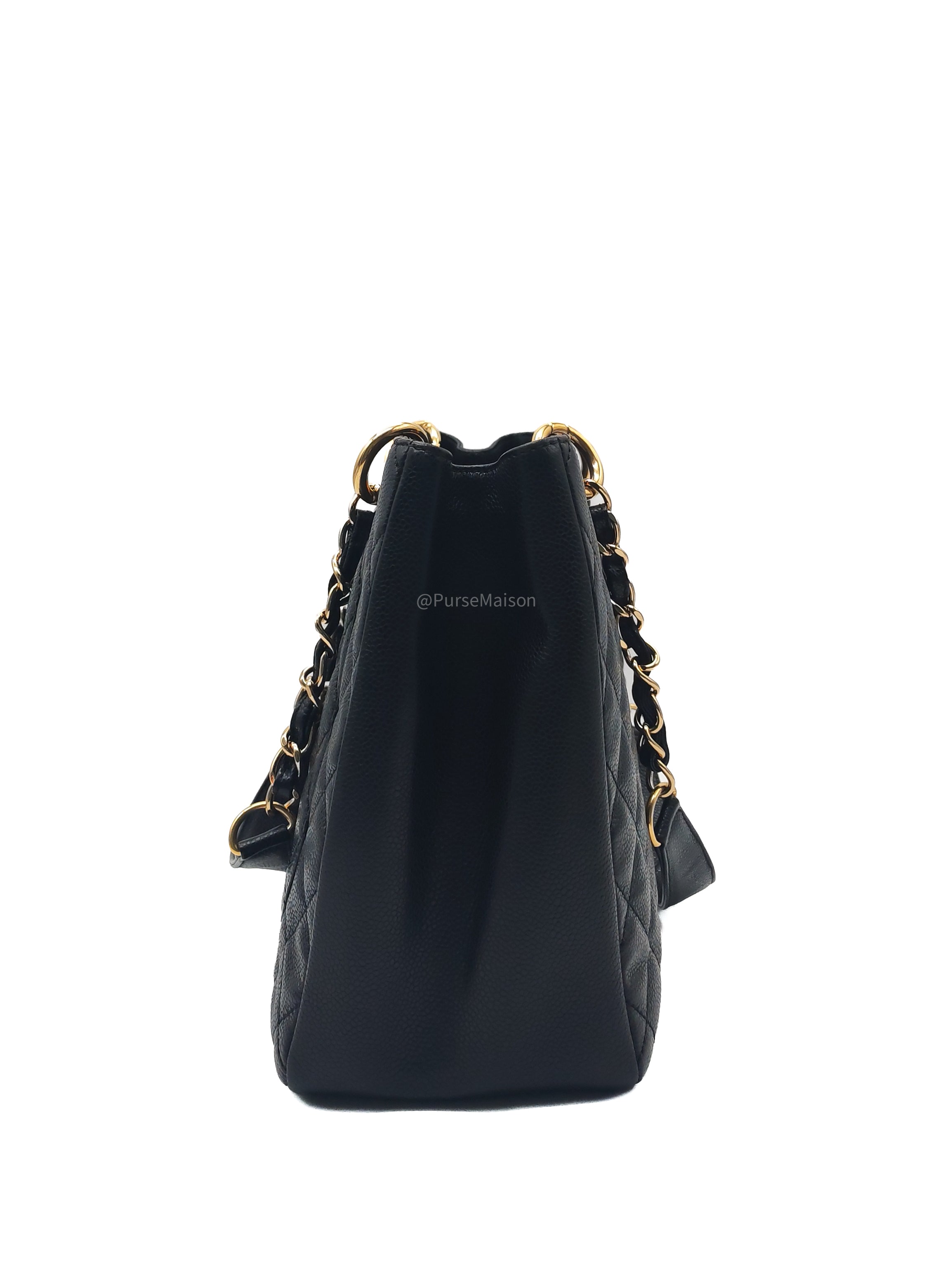Chanel Grand Shopping Tote (GST) in Black Quilted Caviar Leather and Gold Hardware Series 13