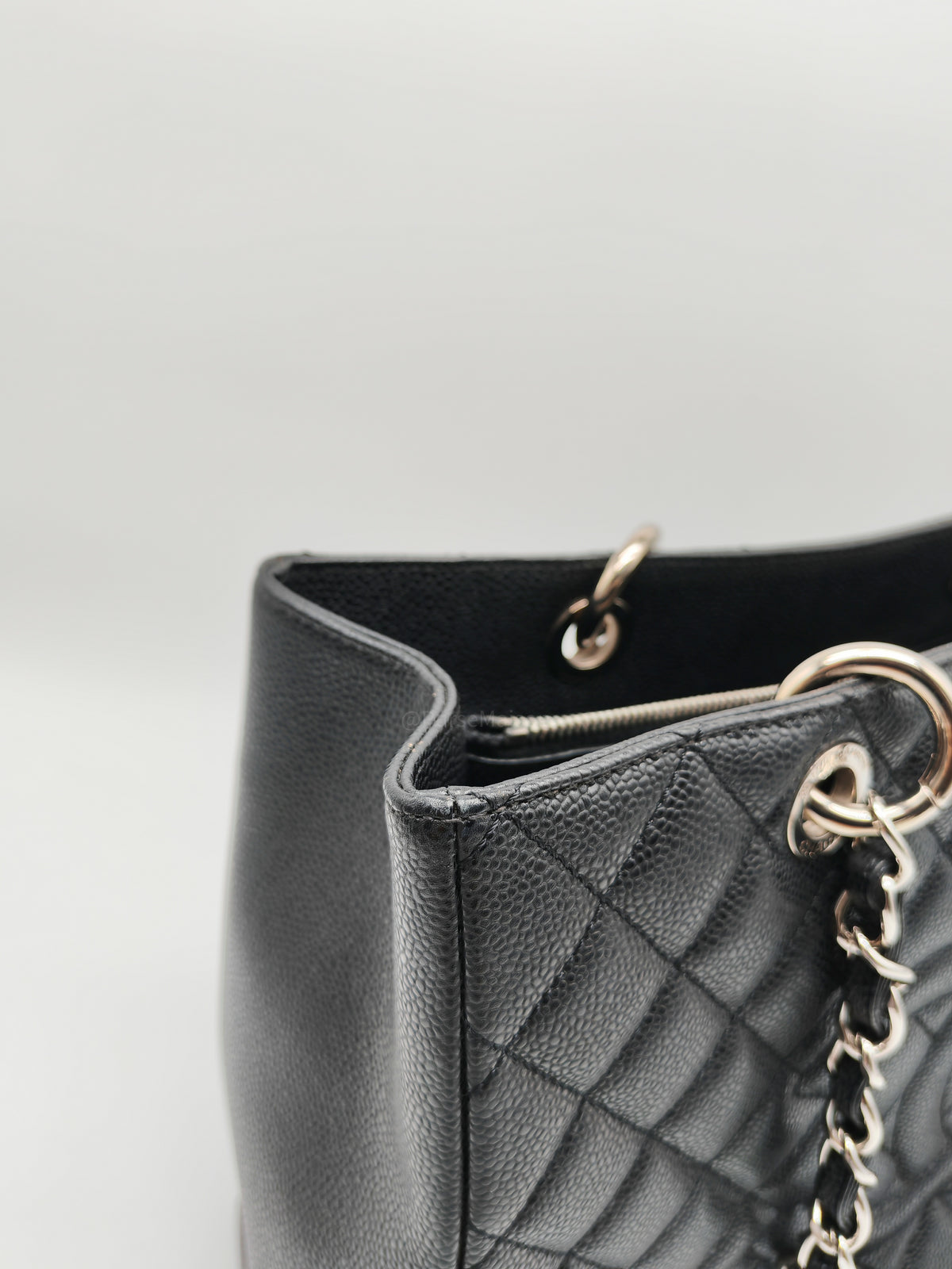 Chanel Grand Shopping Tote (GST) in Black Quilted Caviar Leather and Silver Hardware Series 19