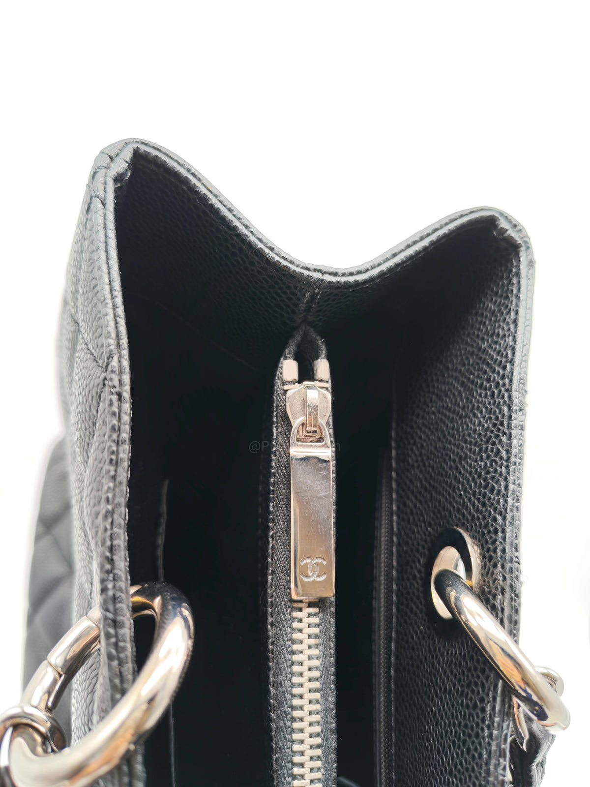 Chanel Grand Shopping Tote (GST) in Black Quilted Caviar Leather and Silver Hardware Series 19