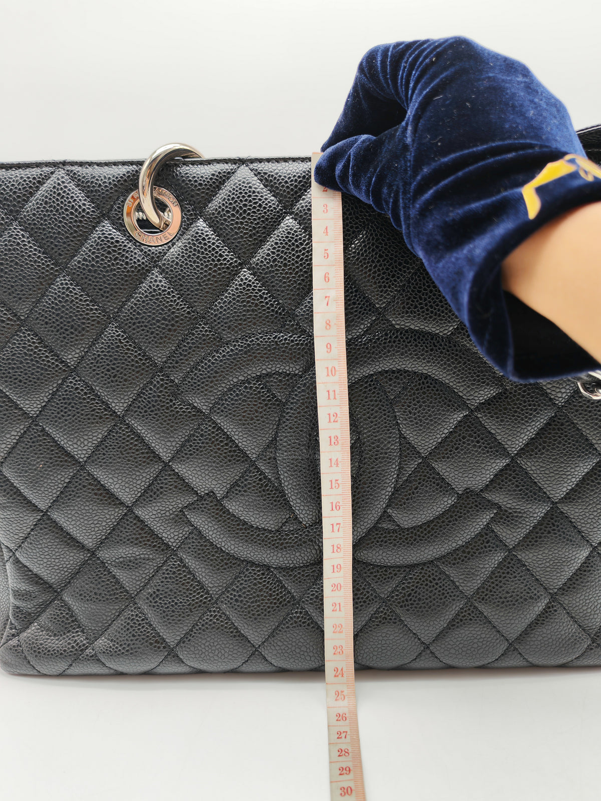 Chanel Grand Shopping Tote (GST) in Black Quilted Caviar Leather and Silver Hardware Series 19
