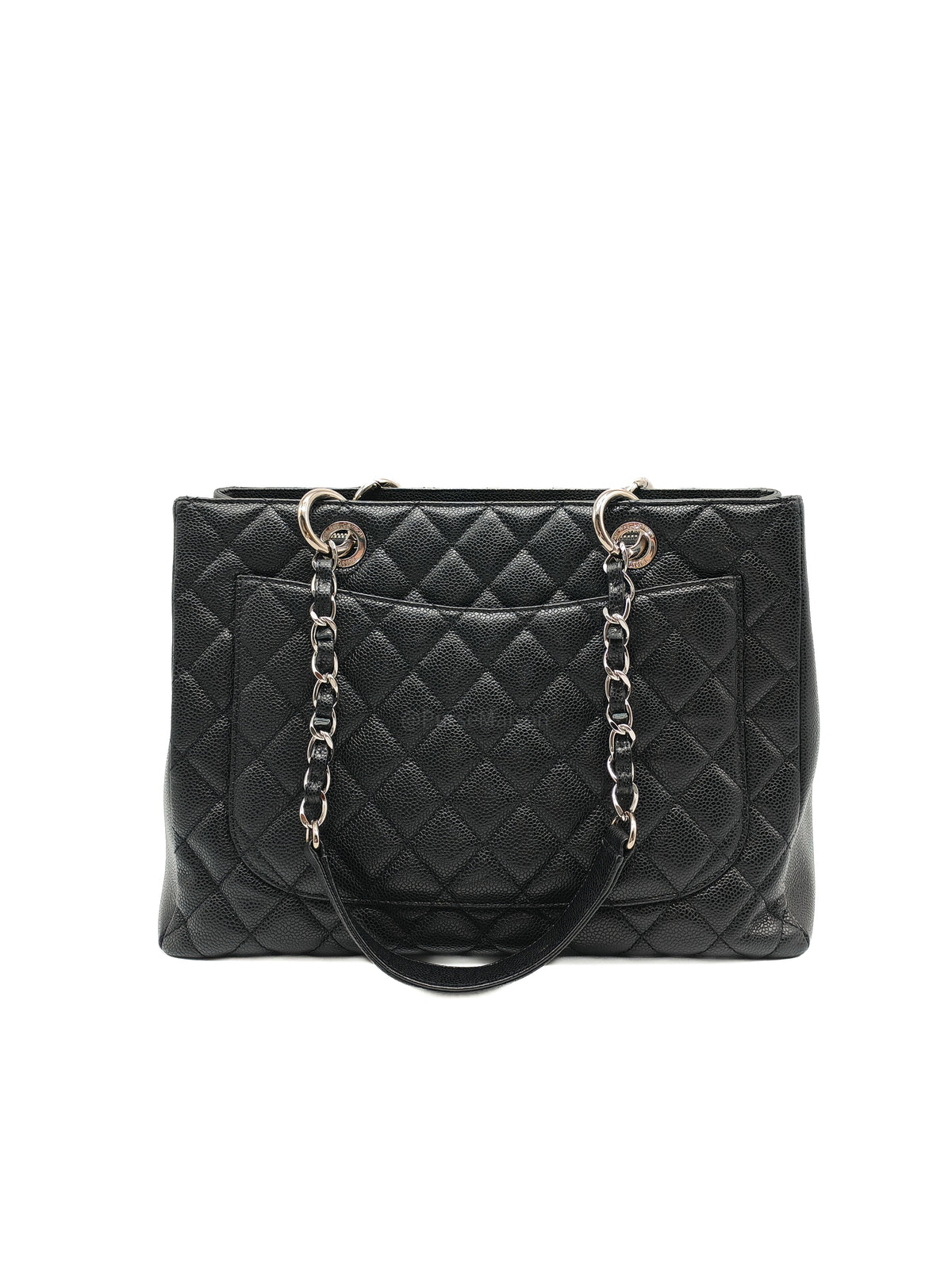 Chanel Grand Shopping Tote (GST) in Black Quilted Caviar Leather and Silver Hardware Series 19