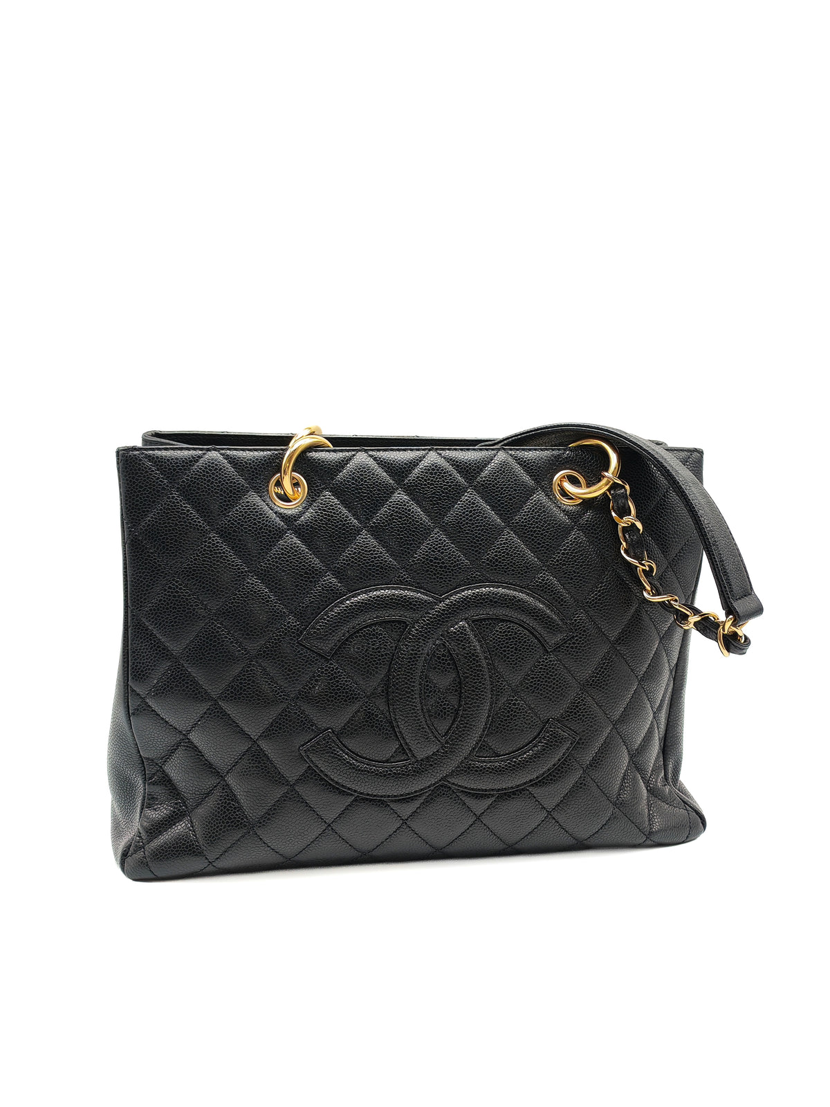 Chanel Grand Shopping Tote (GST) in Black Caviar Leather and Gold Hardware Series 13