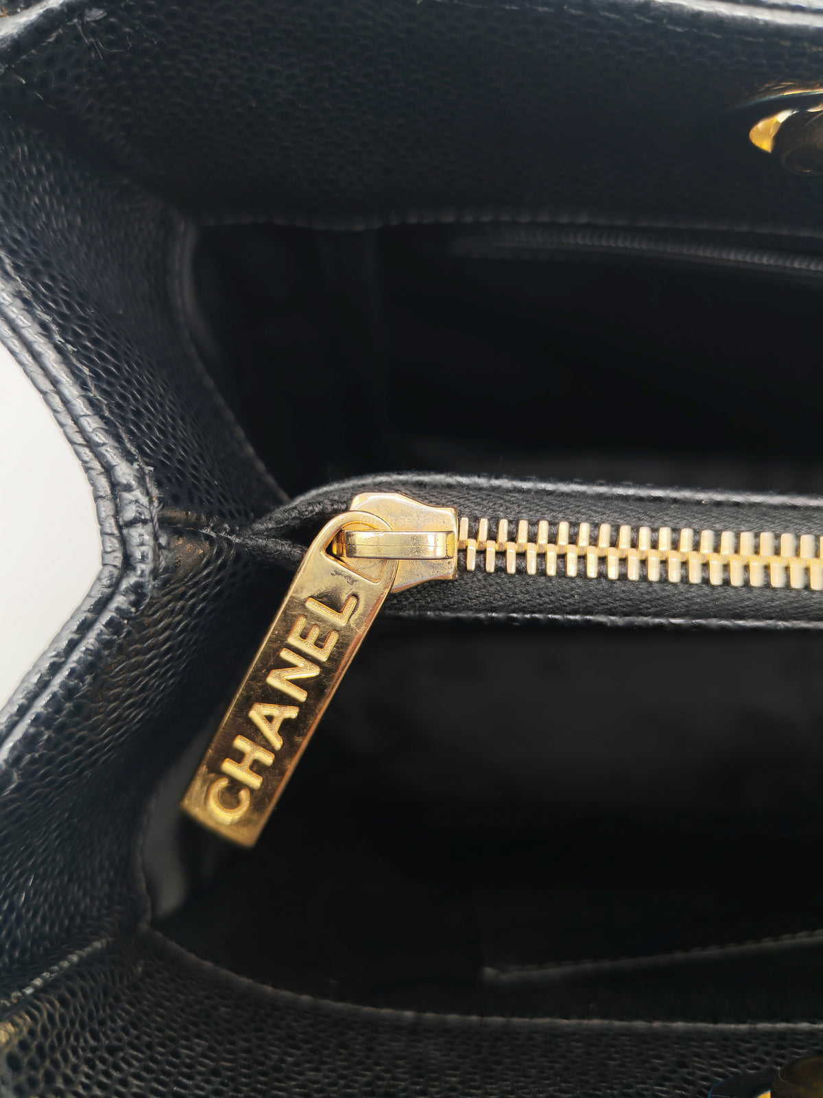 Chanel Grand Shopping Tote (GST) in Black Caviar Leather and Gold Hardware Series 17