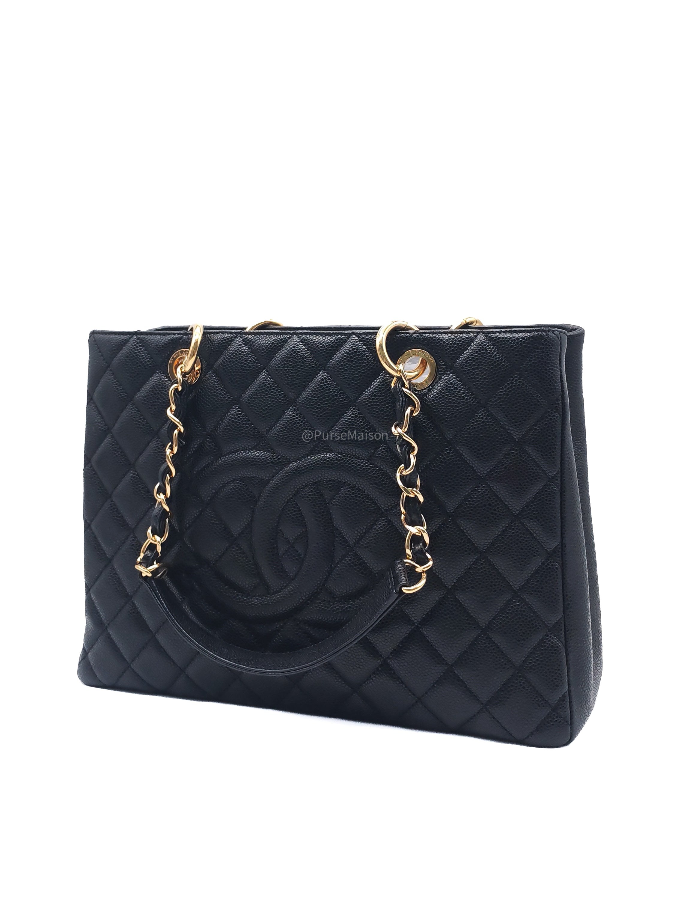 Chanel Grand Shopping Tote (GST) in Black Caviar Leather and Gold Hardware Series 17