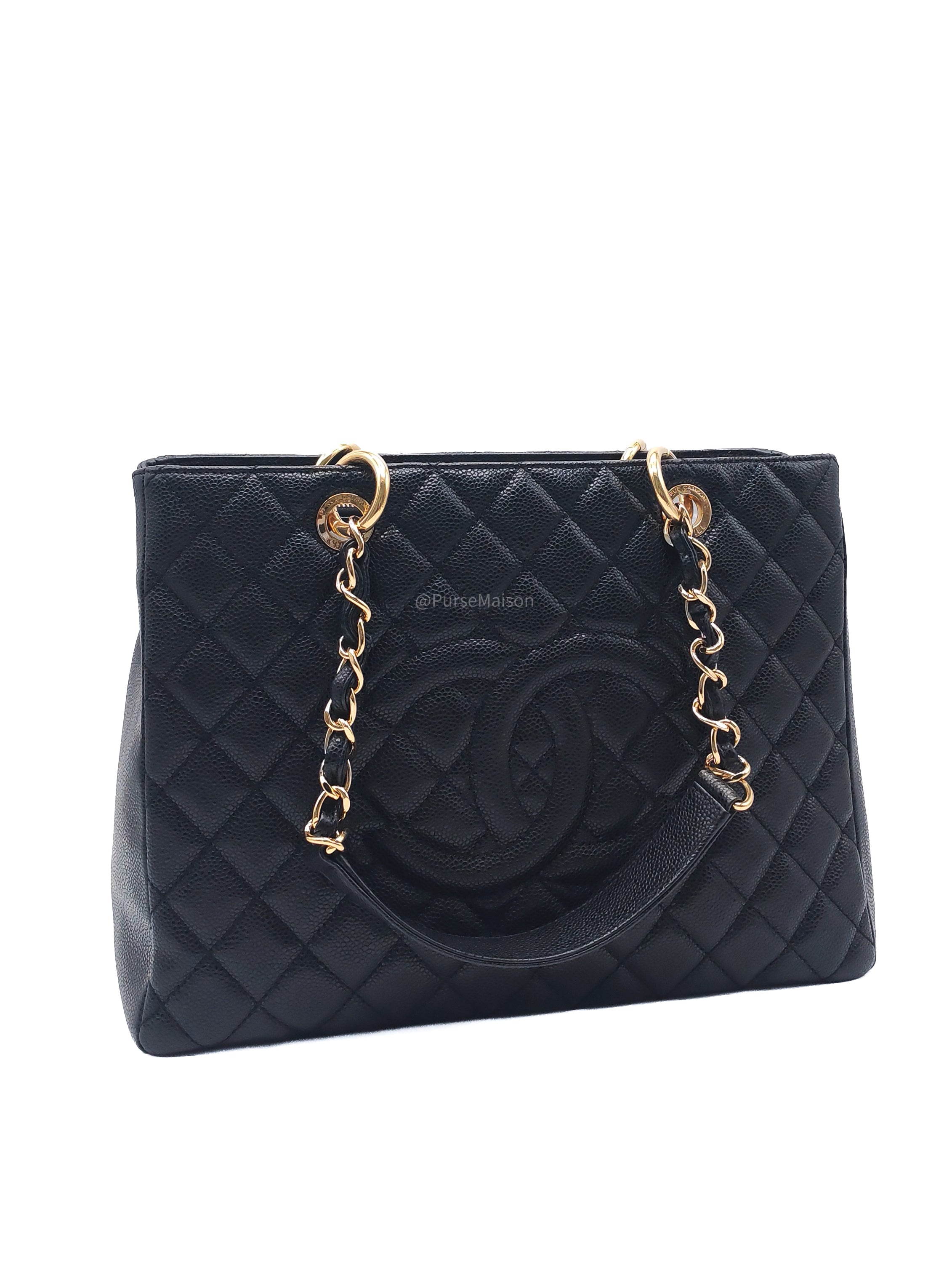 Chanel Grand Shopping Tote (GST) in Black Caviar Leather and Gold Hardware Series 17