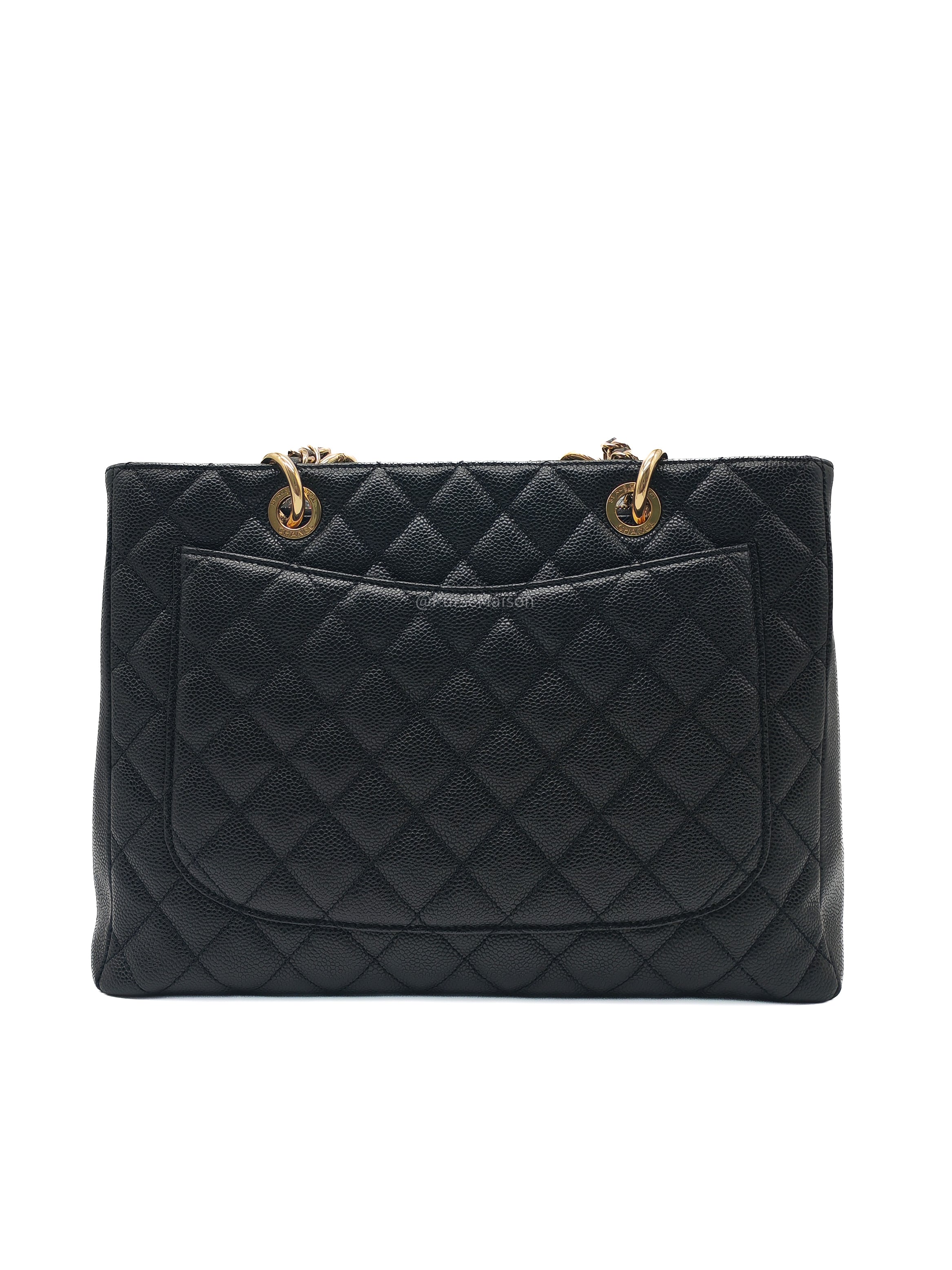 Chanel Grand Shopping Tote (GST) in Black Caviar Leather and Gold Hardware Series 17