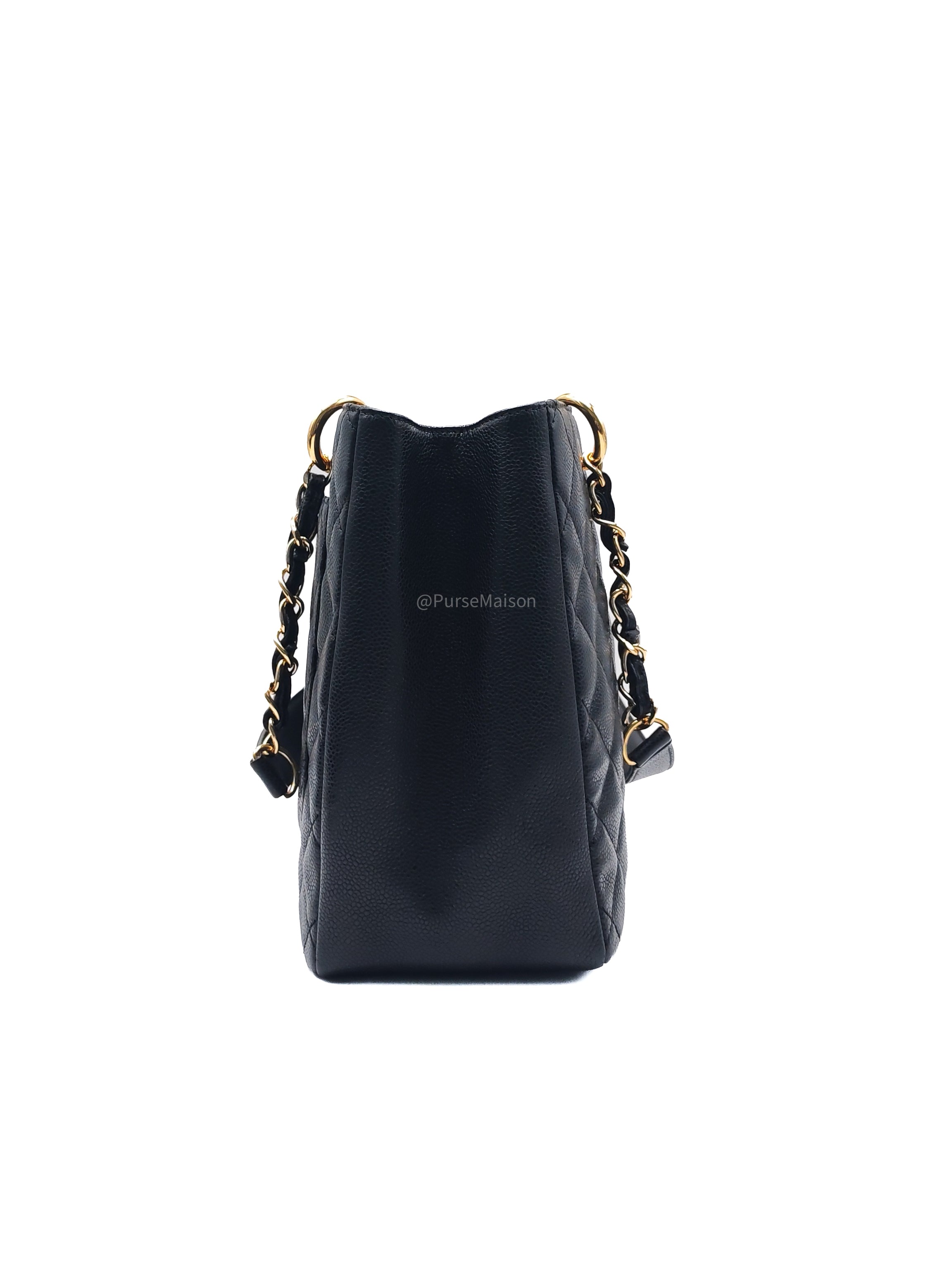 Chanel Grand Shopping Tote Bag (GST) in Black Quilted Caviar Leather Gold Hardware (Series 19)