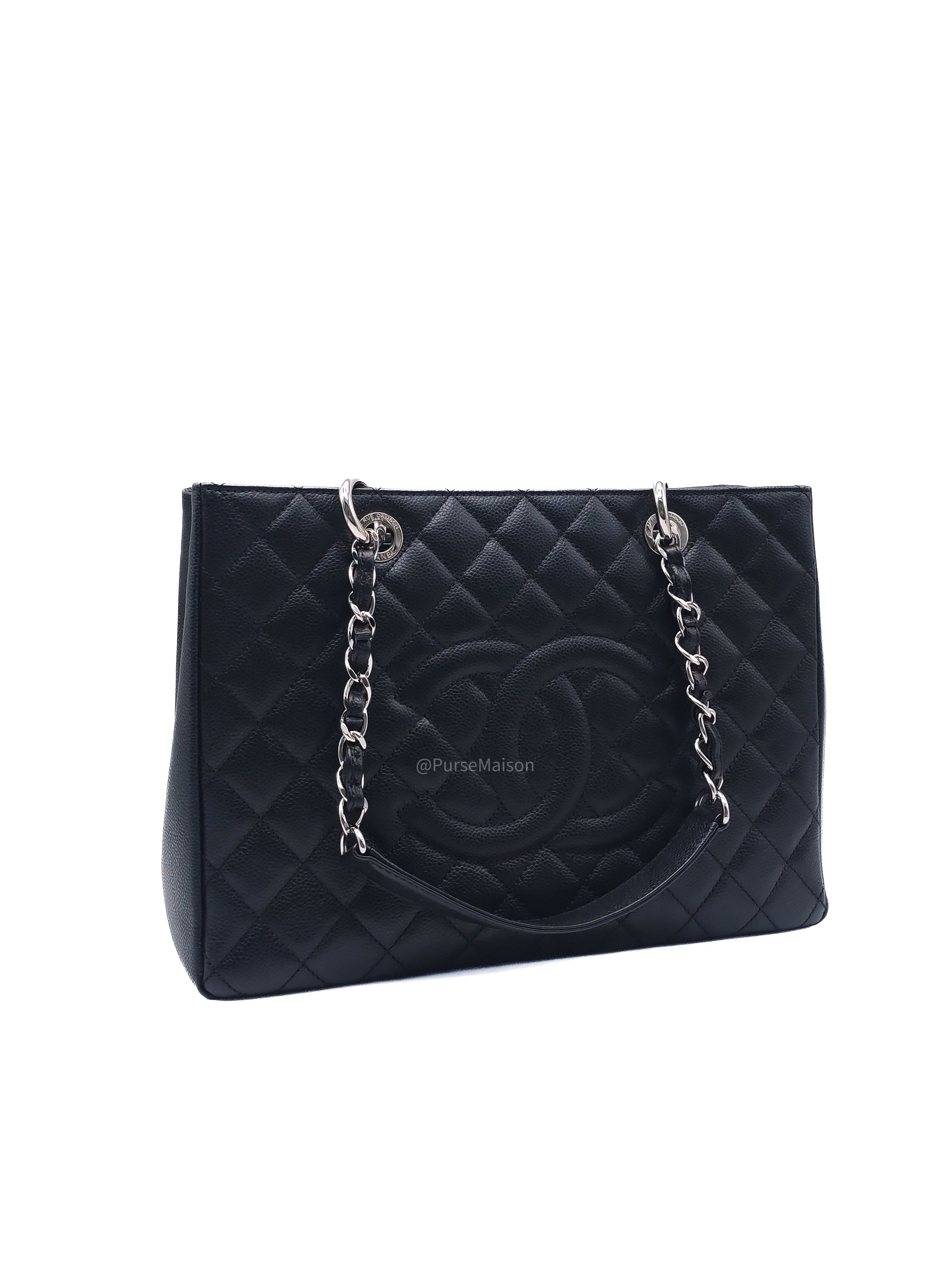 Chanel Grand Shopping Tote (GST) in Black Caviar Leather and Silver Hardware Series 16