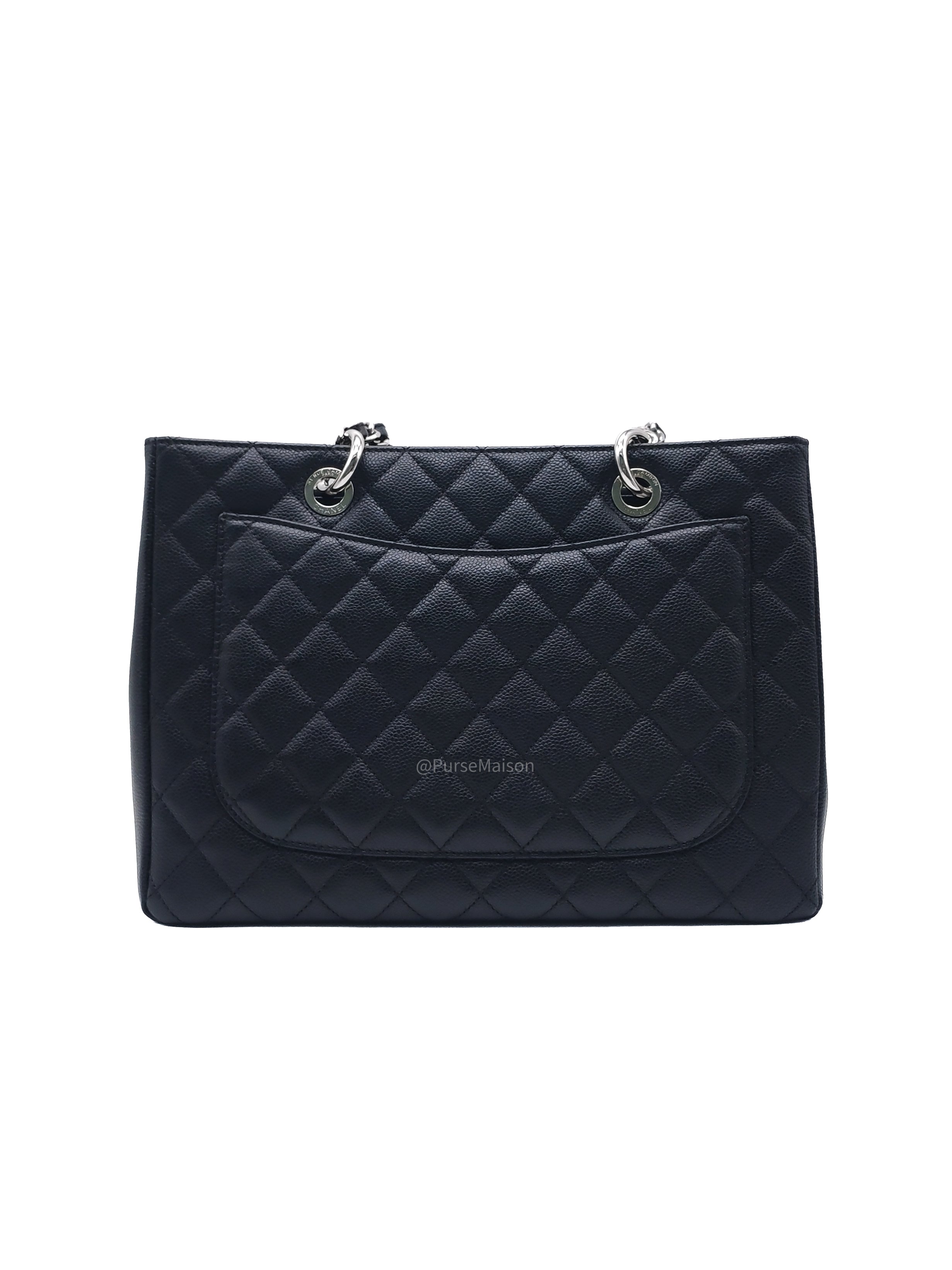 Chanel Grand Shopping Tote (GST) in Black Caviar Leather and Silver Hardware Series 16