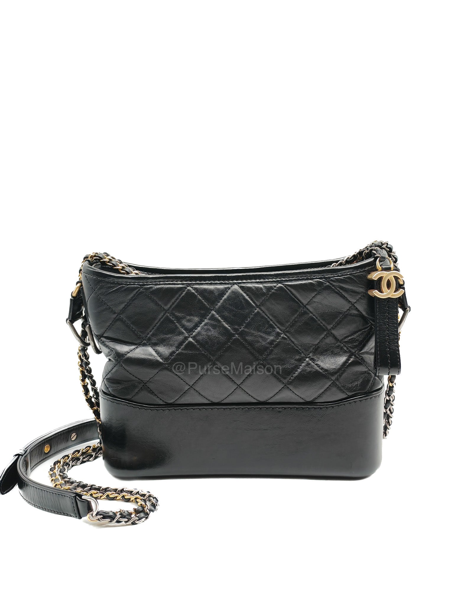Chanel Gabrielle Medium in Black Quilted Lambskin Leather Hobo Bag in Black Mix Hardware Series 30