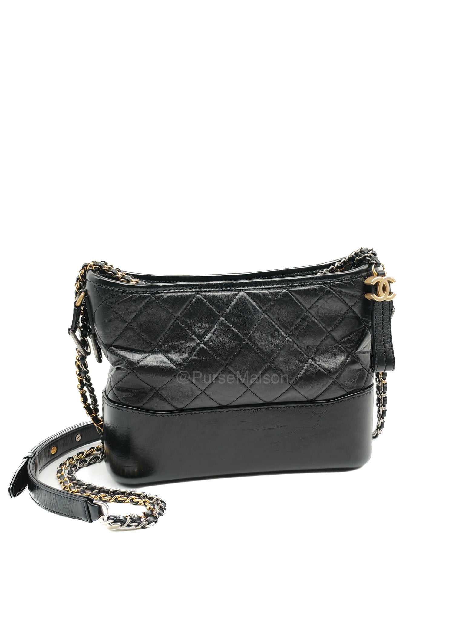Chanel Gabrielle Medium in Black Quilted Lambskin Leather Hobo Bag in Black Mix Hardware Series 30