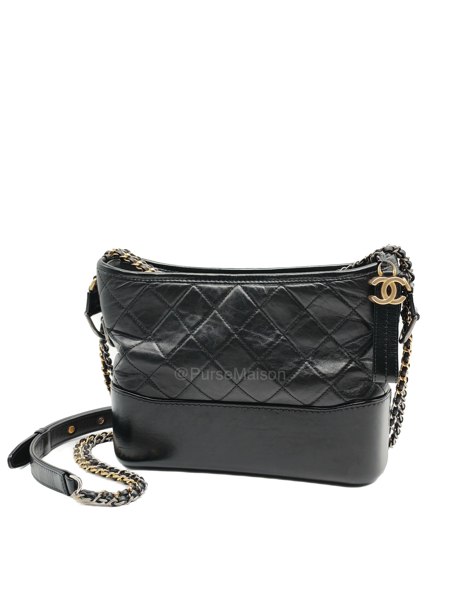 Chanel Gabrielle Medium in Black Quilted Lambskin Leather Hobo Bag in Black Mix Hardware Series 30