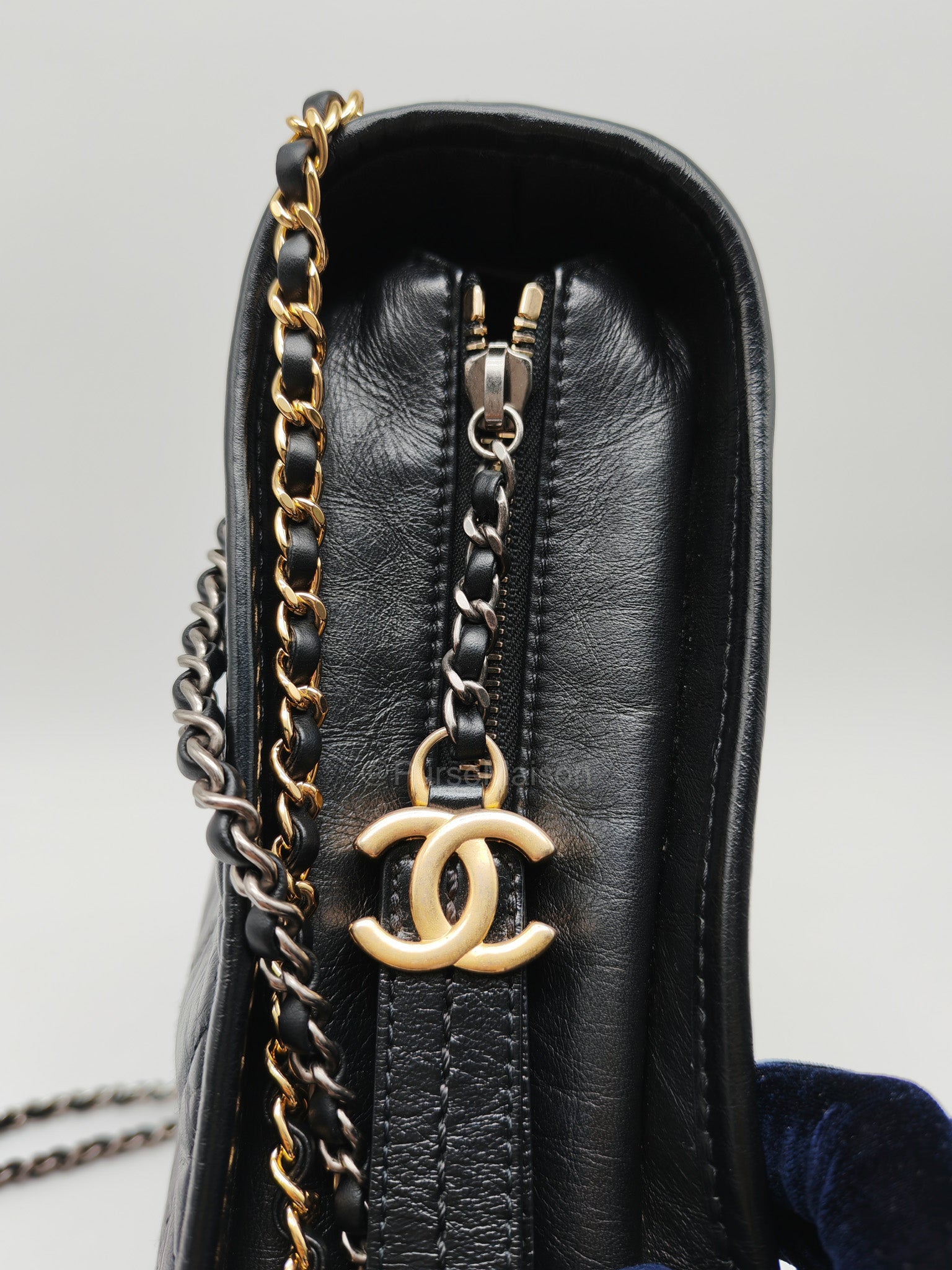 Chanel Gabrielle Medium in Black Quilted Lambskin Leather Hobo Bag in Black Mix Hardware Series 30