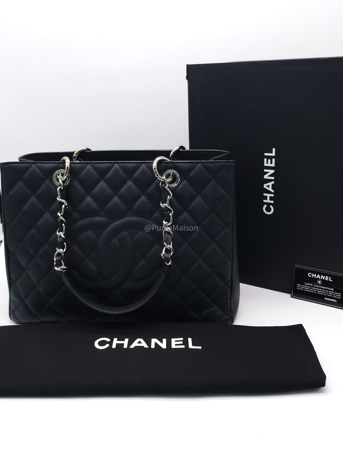 Chanel Grand Shopping Tote Bag (GST) in Black Caviar Leather Silver Hardware (Series 17****92)