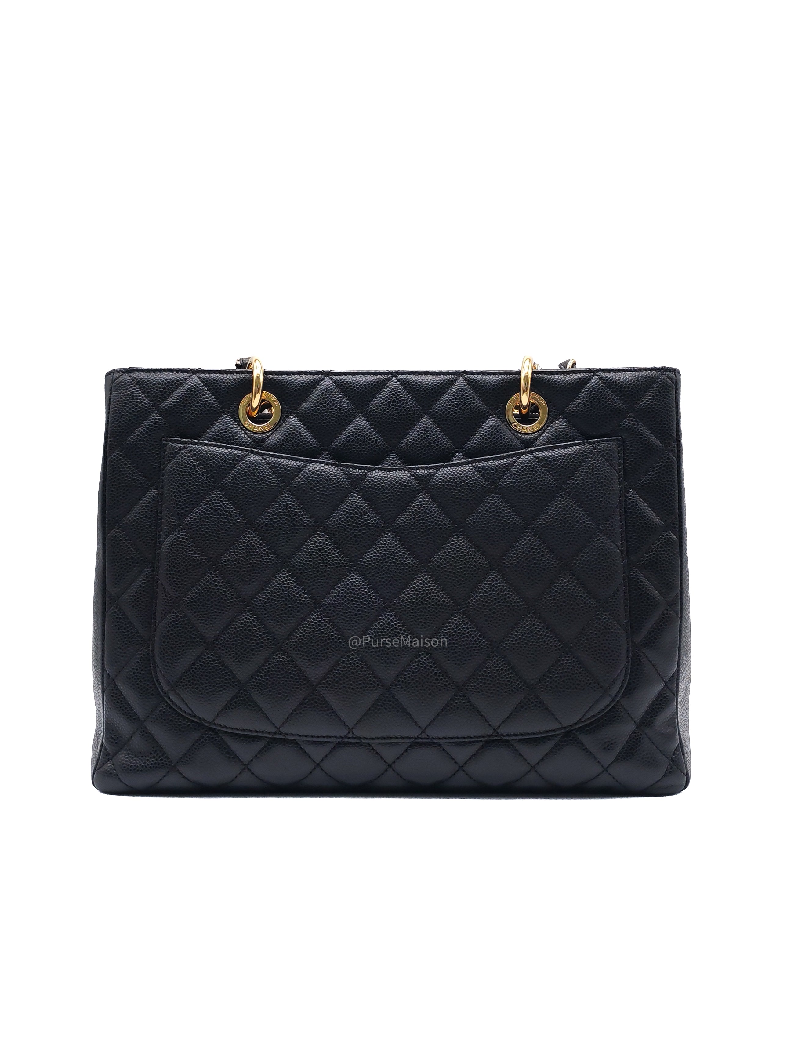 Chanel Grand Shopping Tote Bag (GST) in Black Quilted Caviar Leather and Gold Hardware Series 17