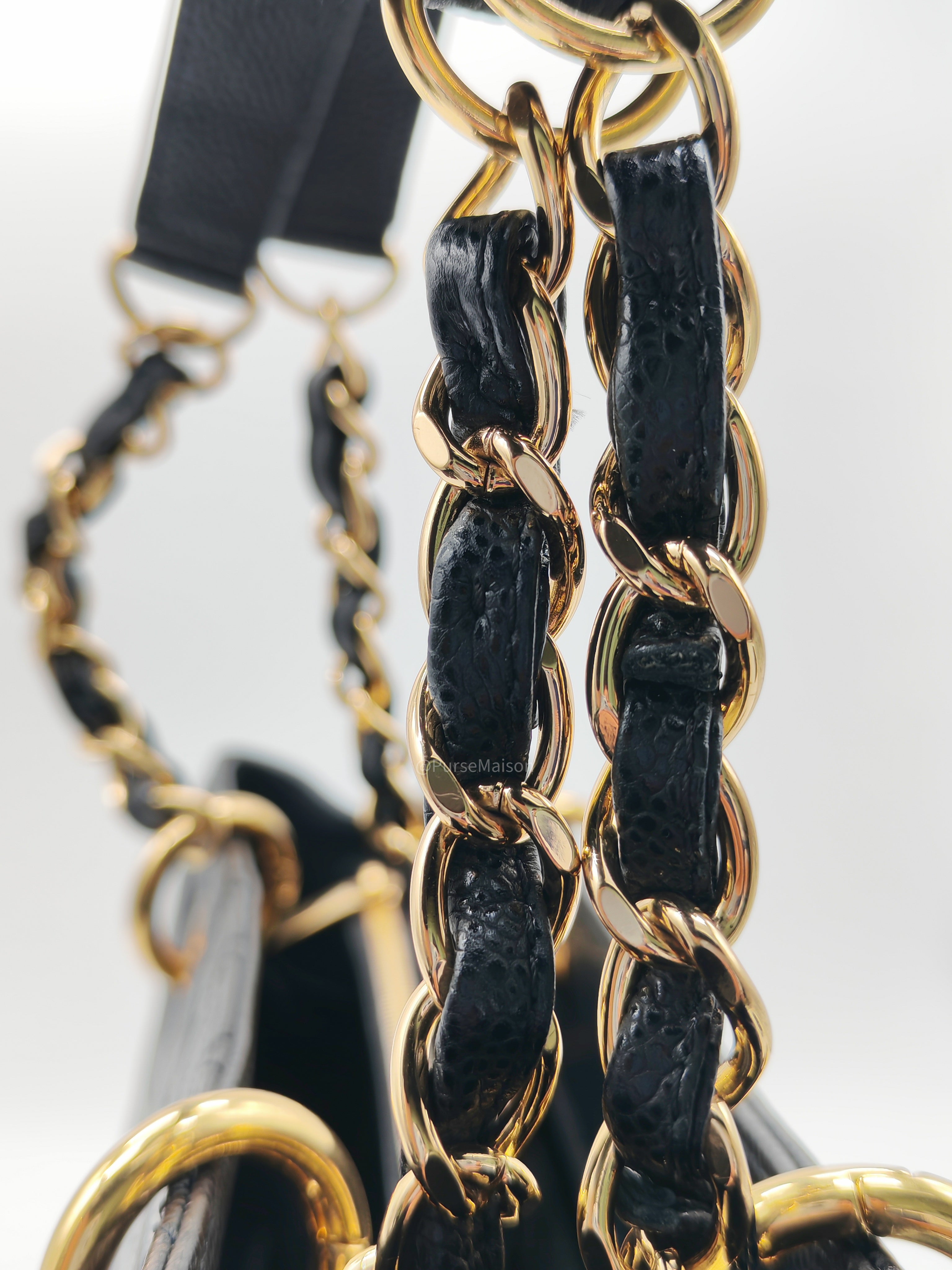 Chanel Grand Shopping Tote Bag (GST) in Black Quilted Caviar Leather and Gold Hardware Series 17