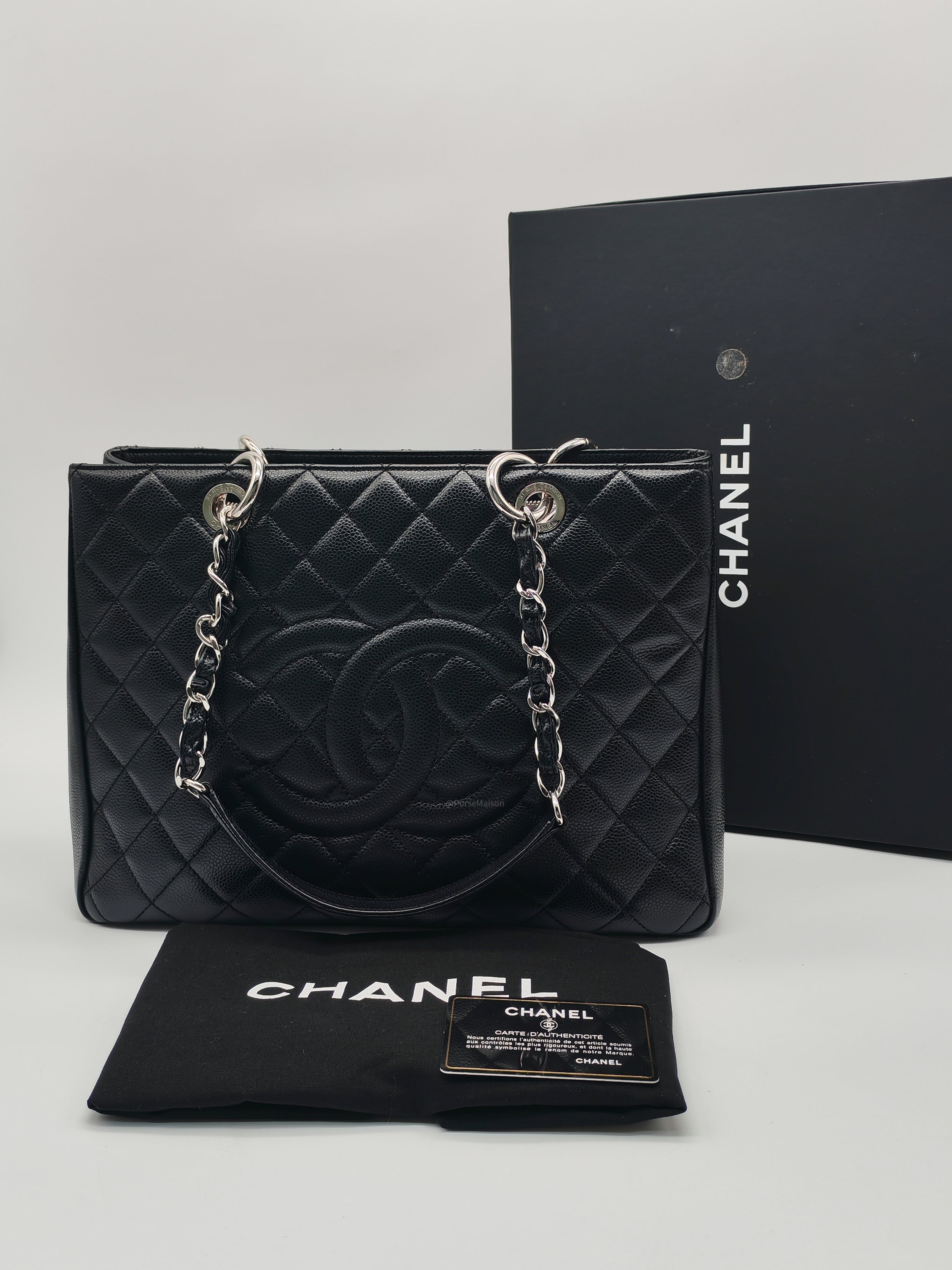 Chanel Grand Shopping Tote Bag (GST) in Black Caviar Leather Silver Hardware (Series 19****45)