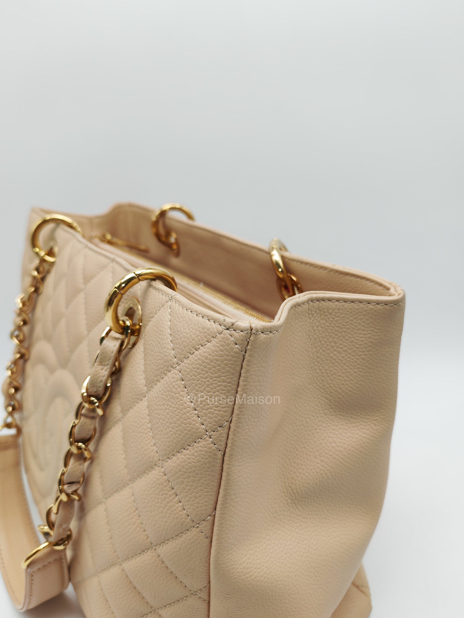 Chanel Grand Shopping Tote in Beige Quilted Caviar Leather and Gold Hardware Series 16