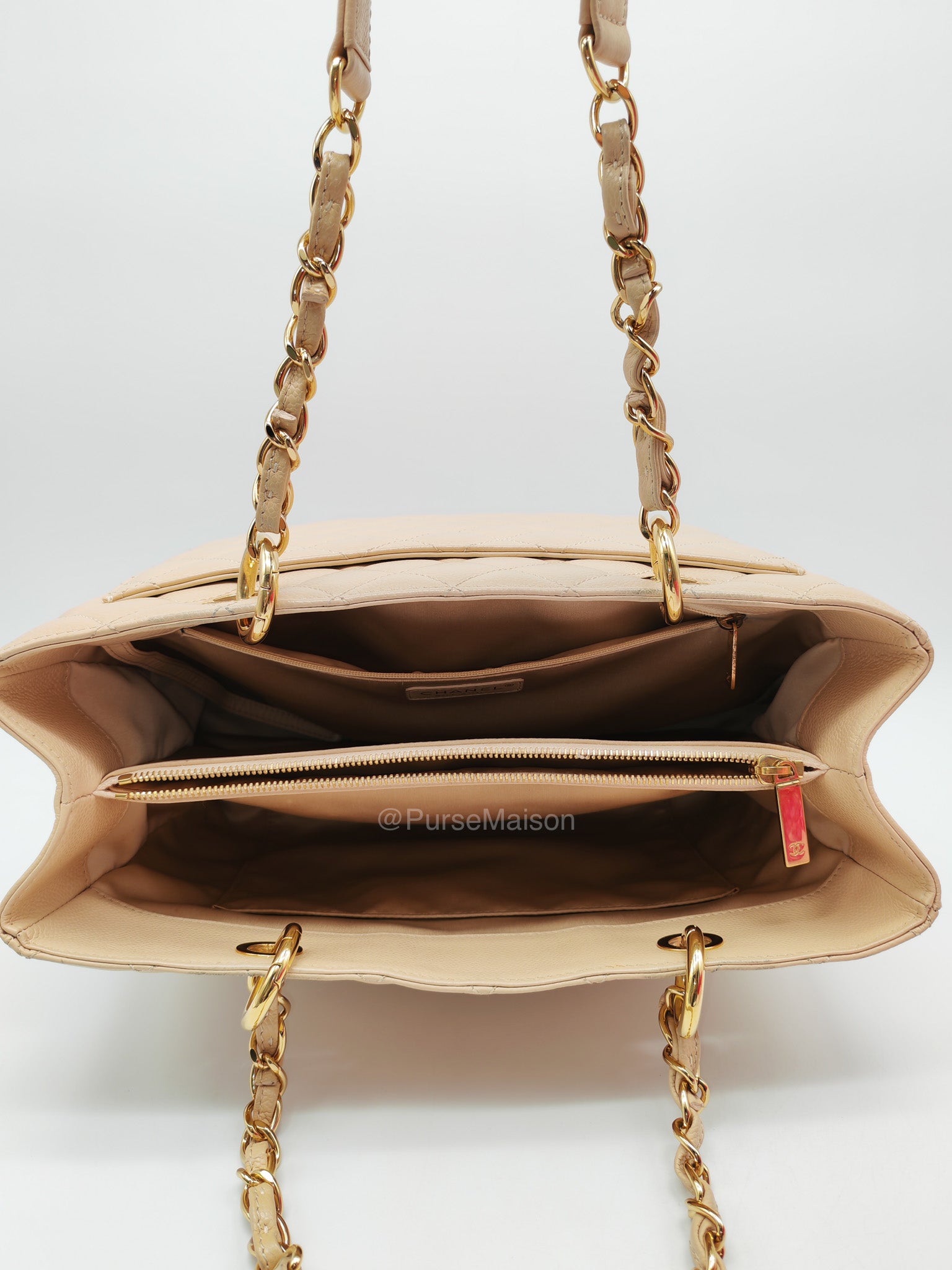 Chanel Grand Shopping Tote in Beige Quilted Caviar Leather and Gold Hardware Series 16