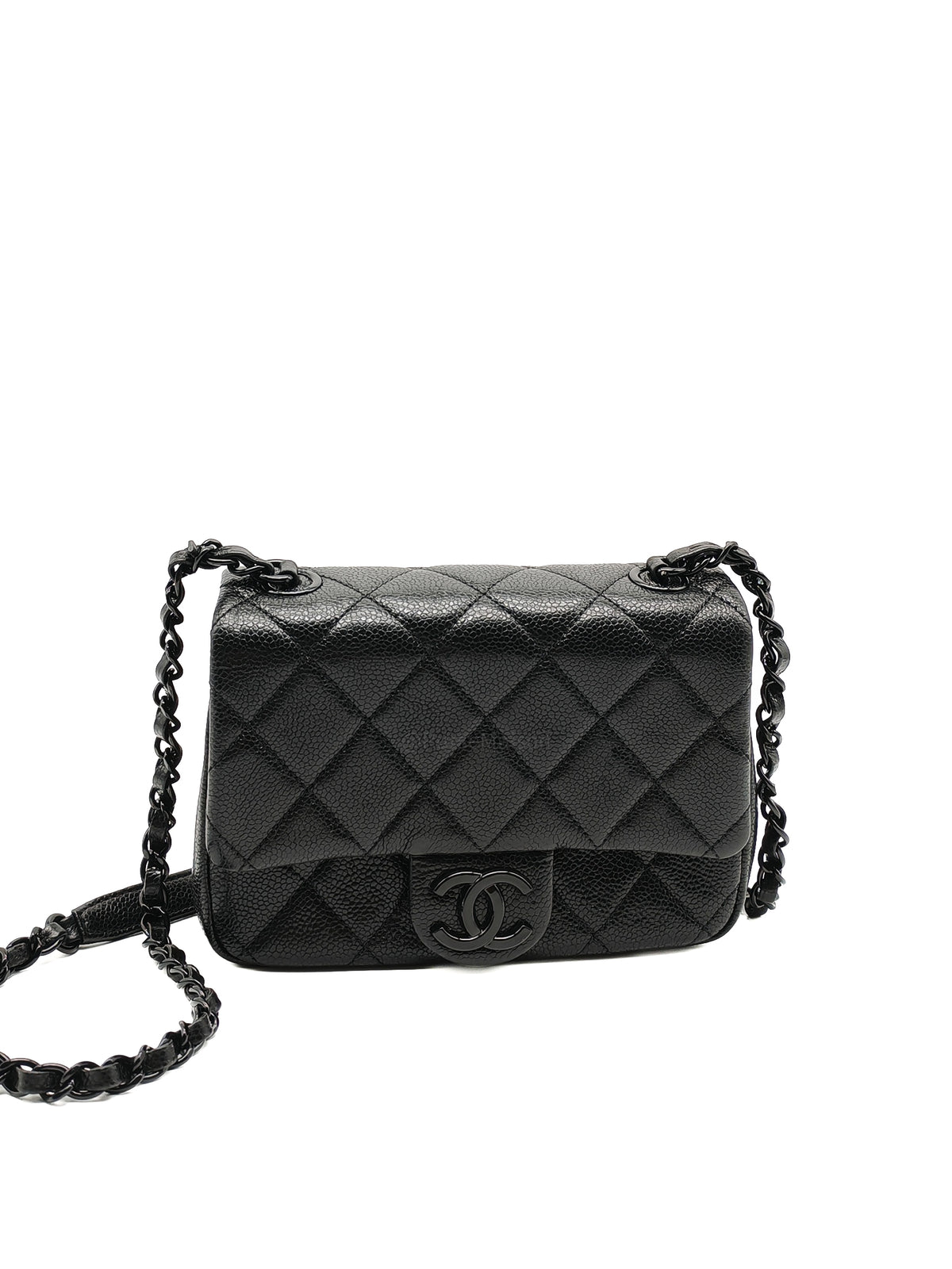 Chanel Incognito Mini Square Flap Bag in Black Caviar Leather and So Black Hardware Series 29