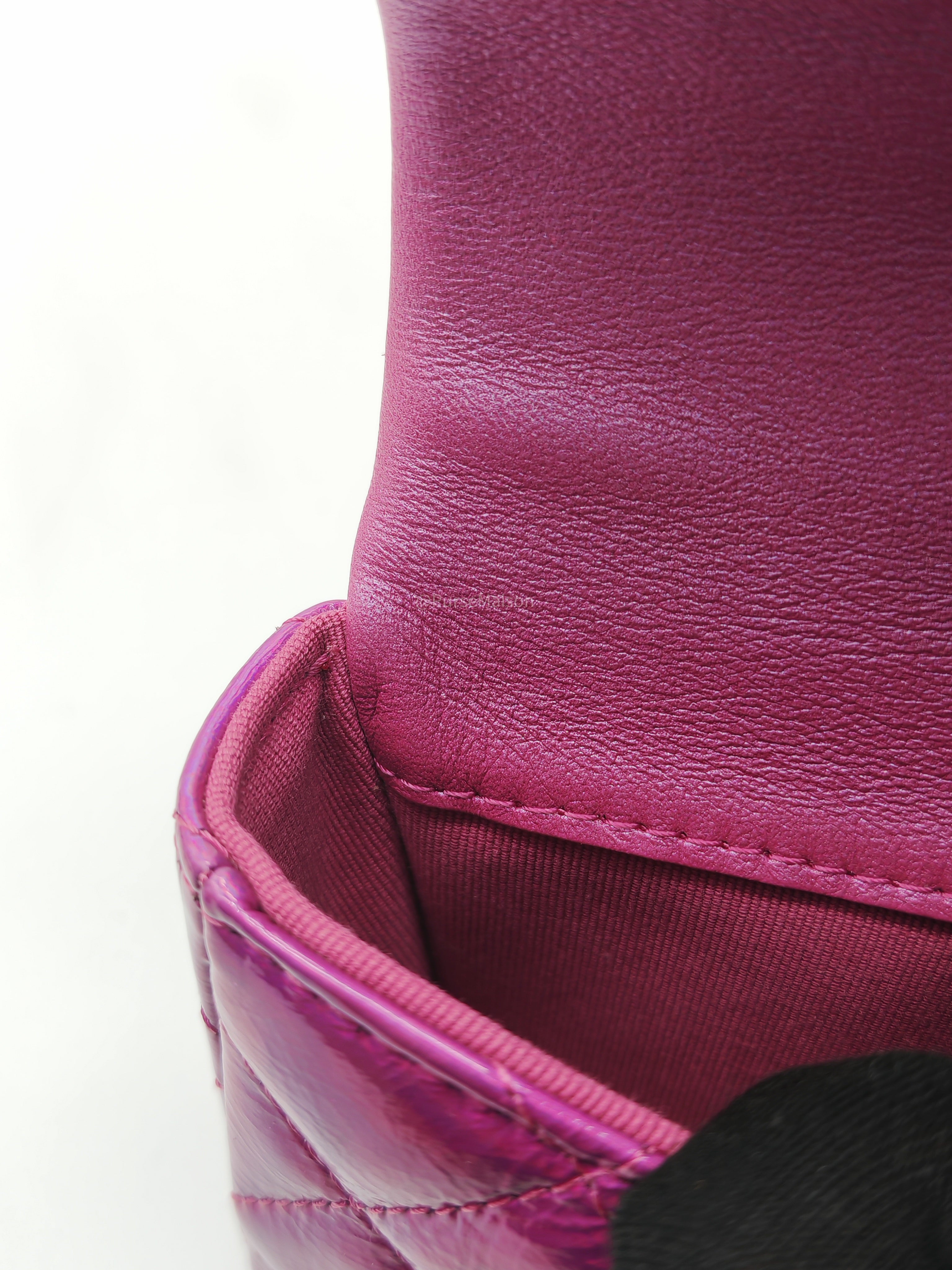 Chanel 24C Hook Card Holder Micro Bag in Fuchsia Pink Iridescent Mirror Goatskin Silver Hardware (Microchip)