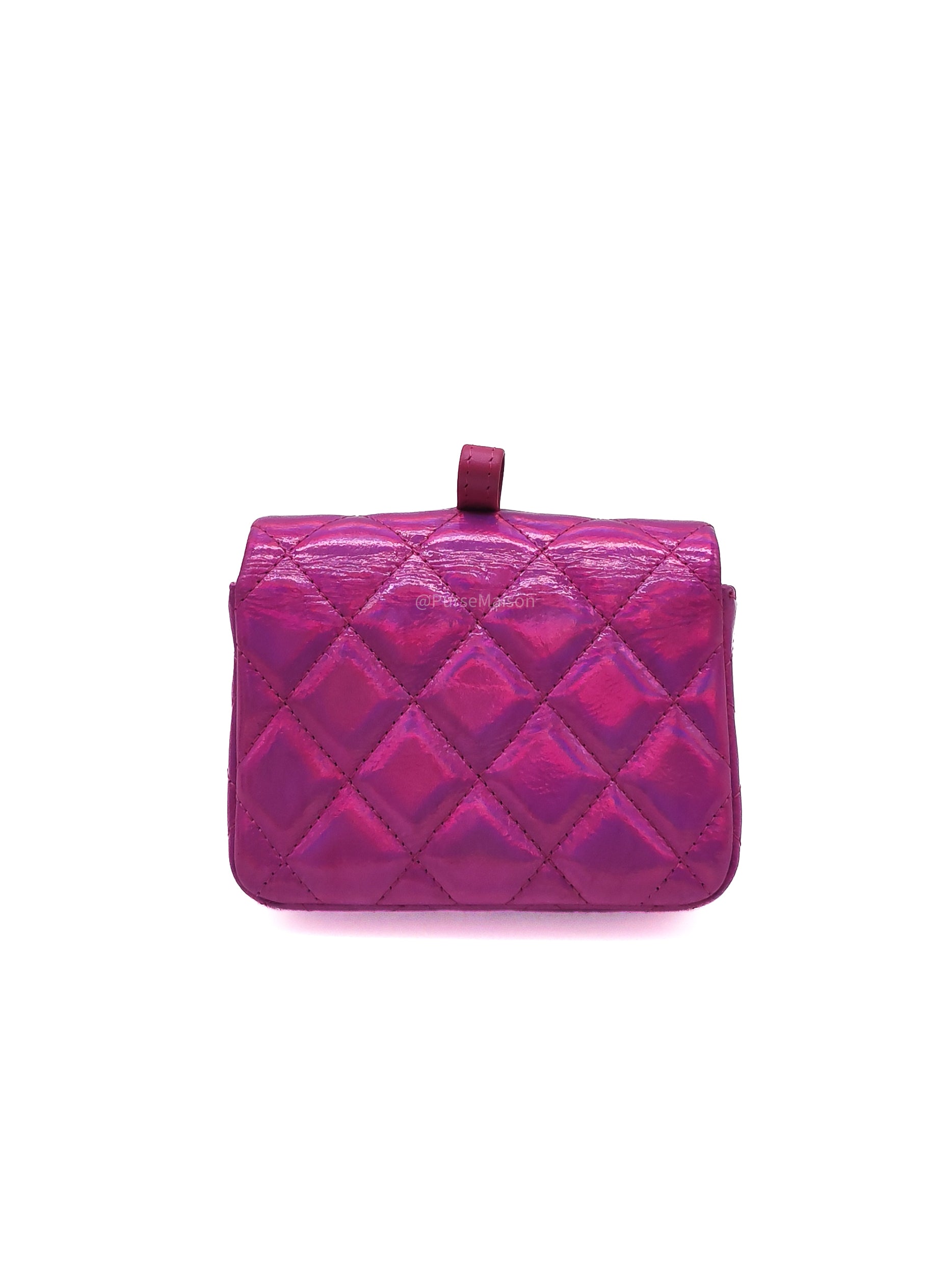 Chanel 24C Hook Card Holder Micro Bag in Fuchsia Pink Iridescent Mirror Goatskin Silver Hardware (Microchip)