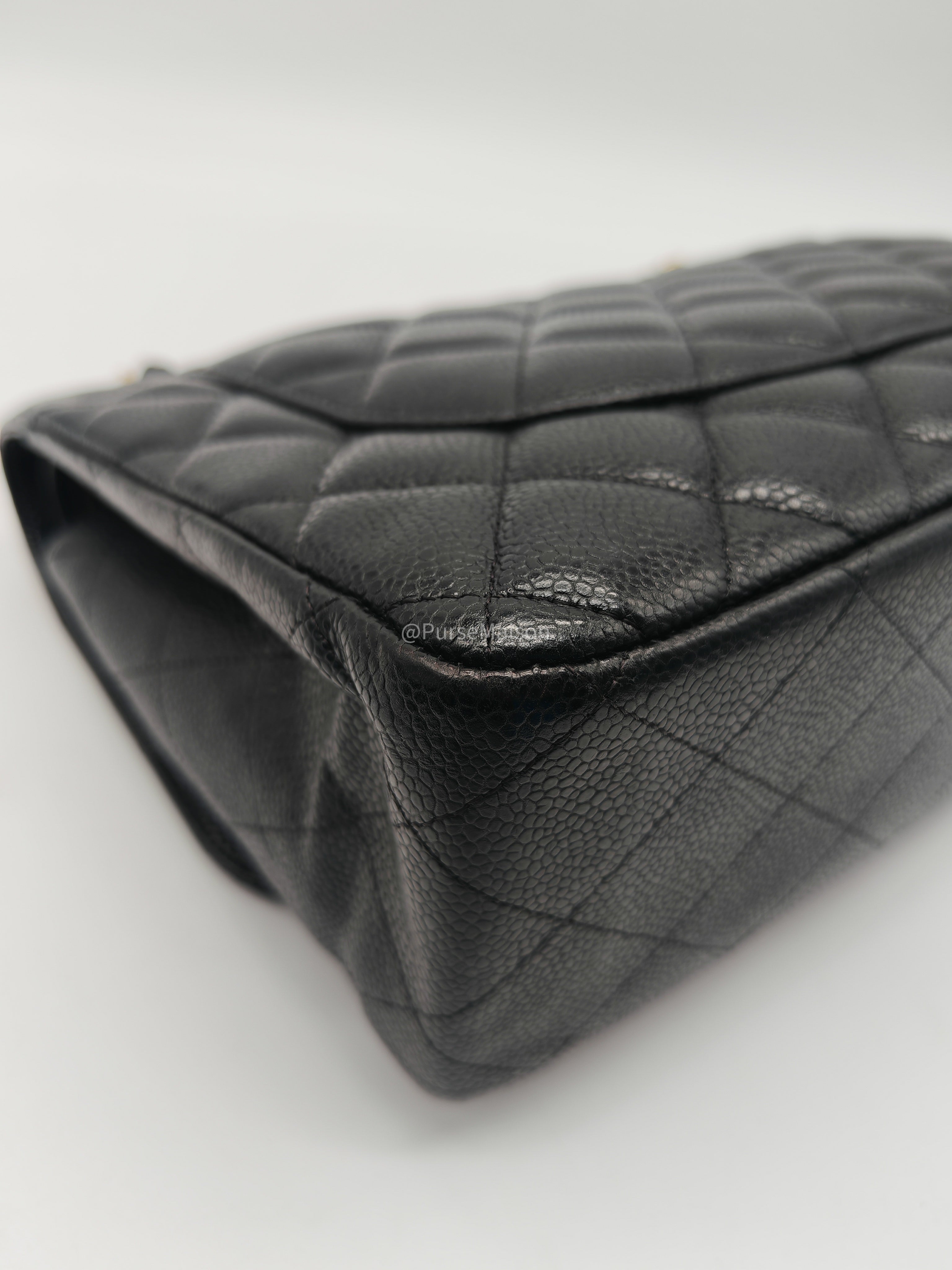 Chanel Classic Doube Flap Jumbo in Black Quilted Caviar Leather and Gold Hardware Series 16