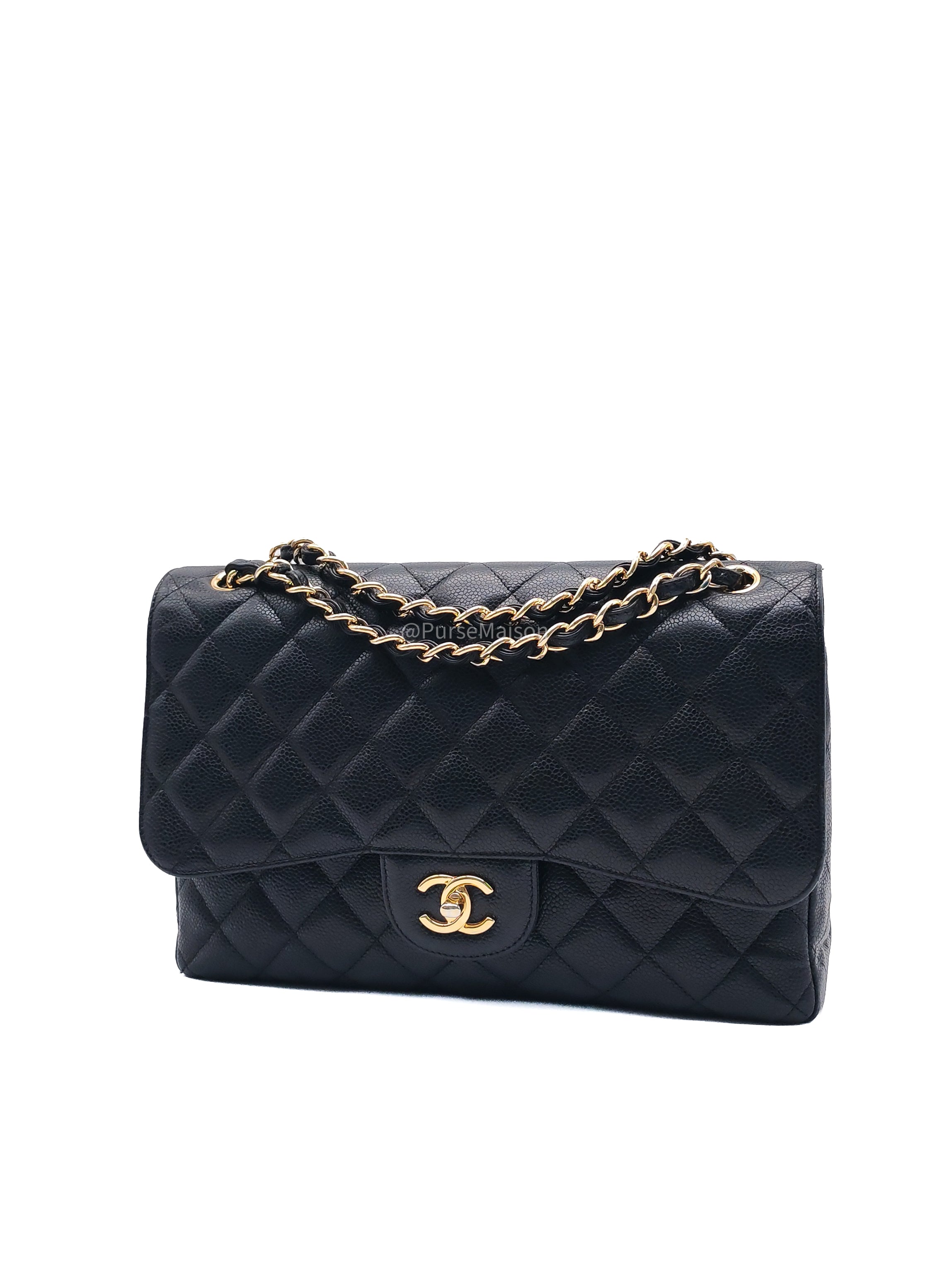 Chanel Classic Doube Flap Jumbo in Black Quilted Caviar Leather and Gold Hardware Series 16