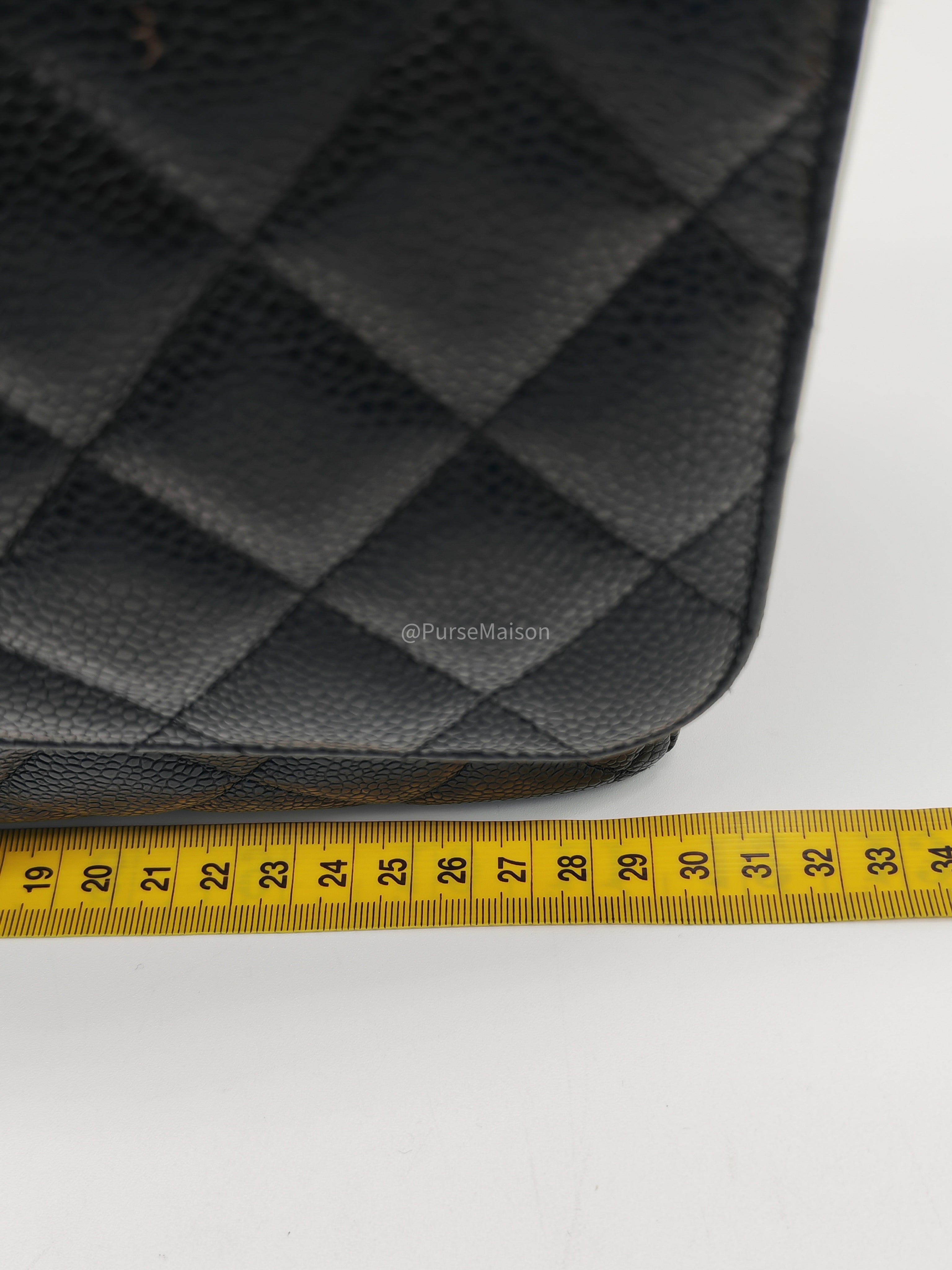 Chanel Classic Doube Flap Jumbo in Black Quilted Caviar Leather and Gold Hardware Series 16