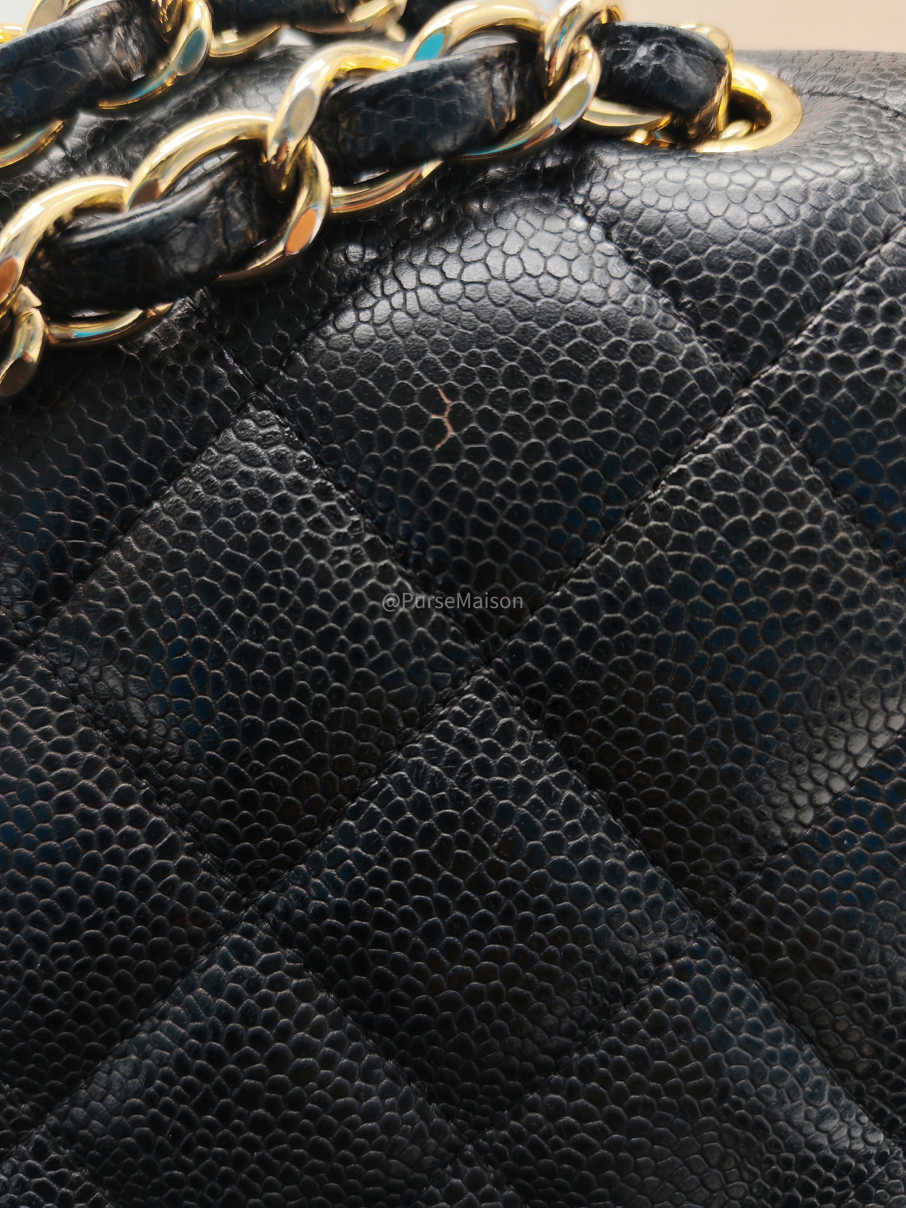 Chanel Classic Doube Flap Jumbo in Black Quilted Caviar Leather and Gold Hardware Series 16