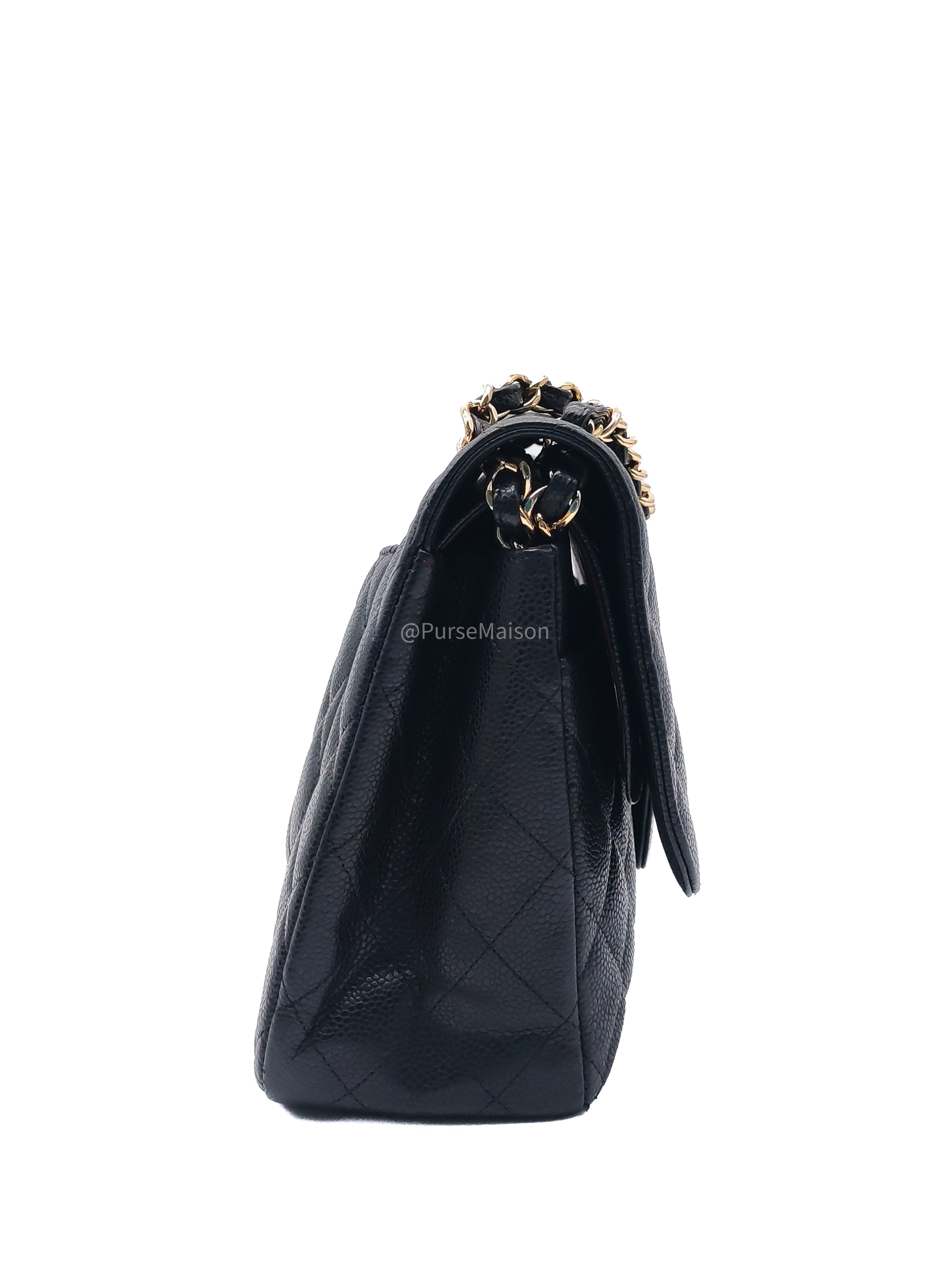Chanel Classic Doube Flap Jumbo in Black Quilted Caviar Leather and Gold Hardware Series 16