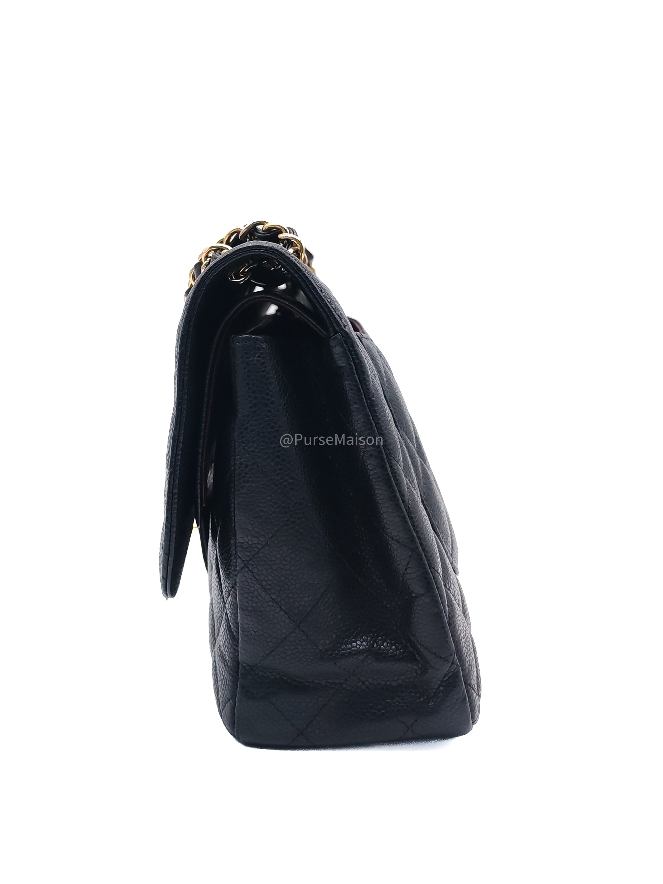 Chanel Classic Doube Flap Jumbo in Black Quilted Caviar Leather and Gold Hardware Series 16